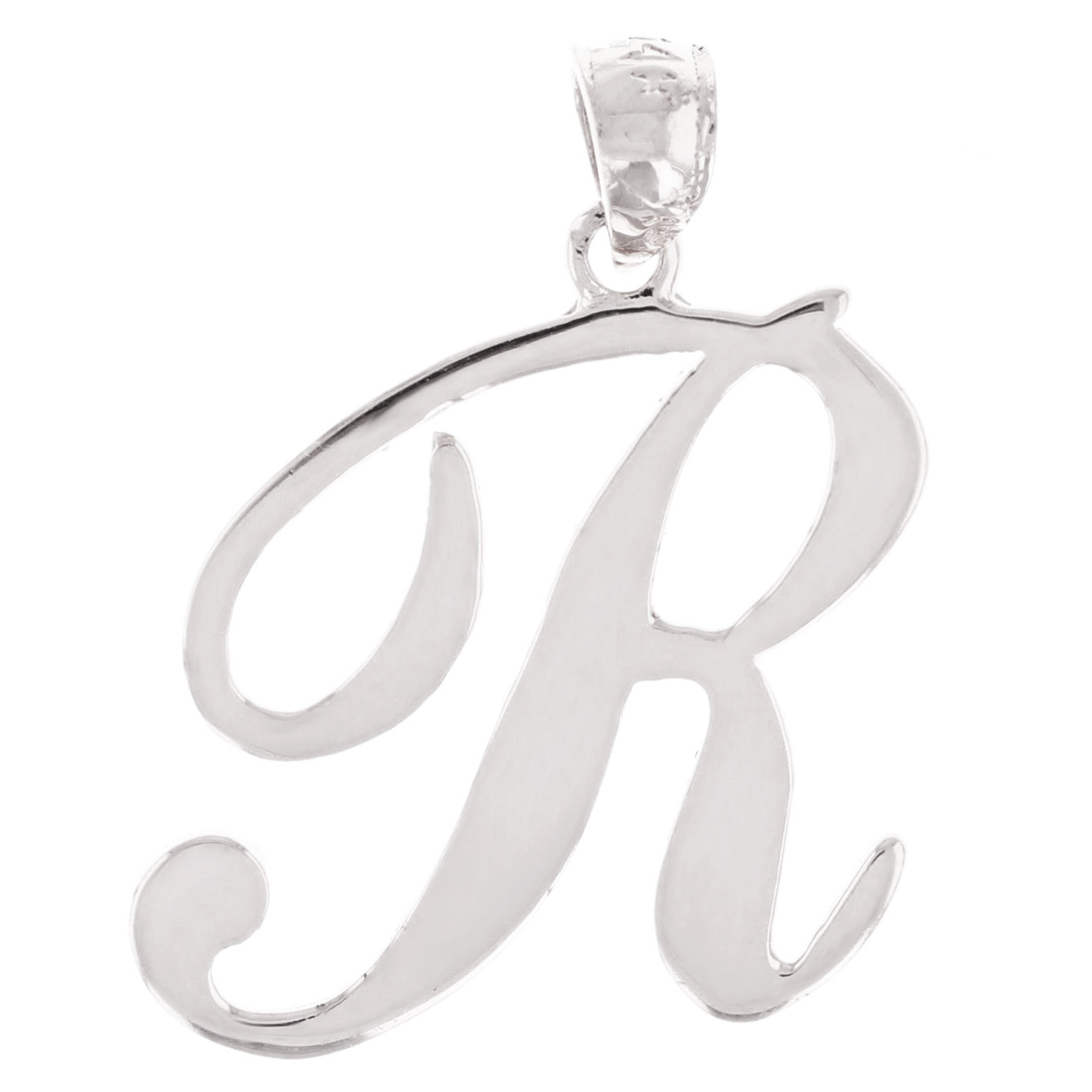 14k White Gold Initial Letter R Alphabet Charm Pendant - Letter R,White