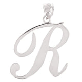 14k White Gold Initial Letter R Alphabet Charm Pendant - Letter R,White