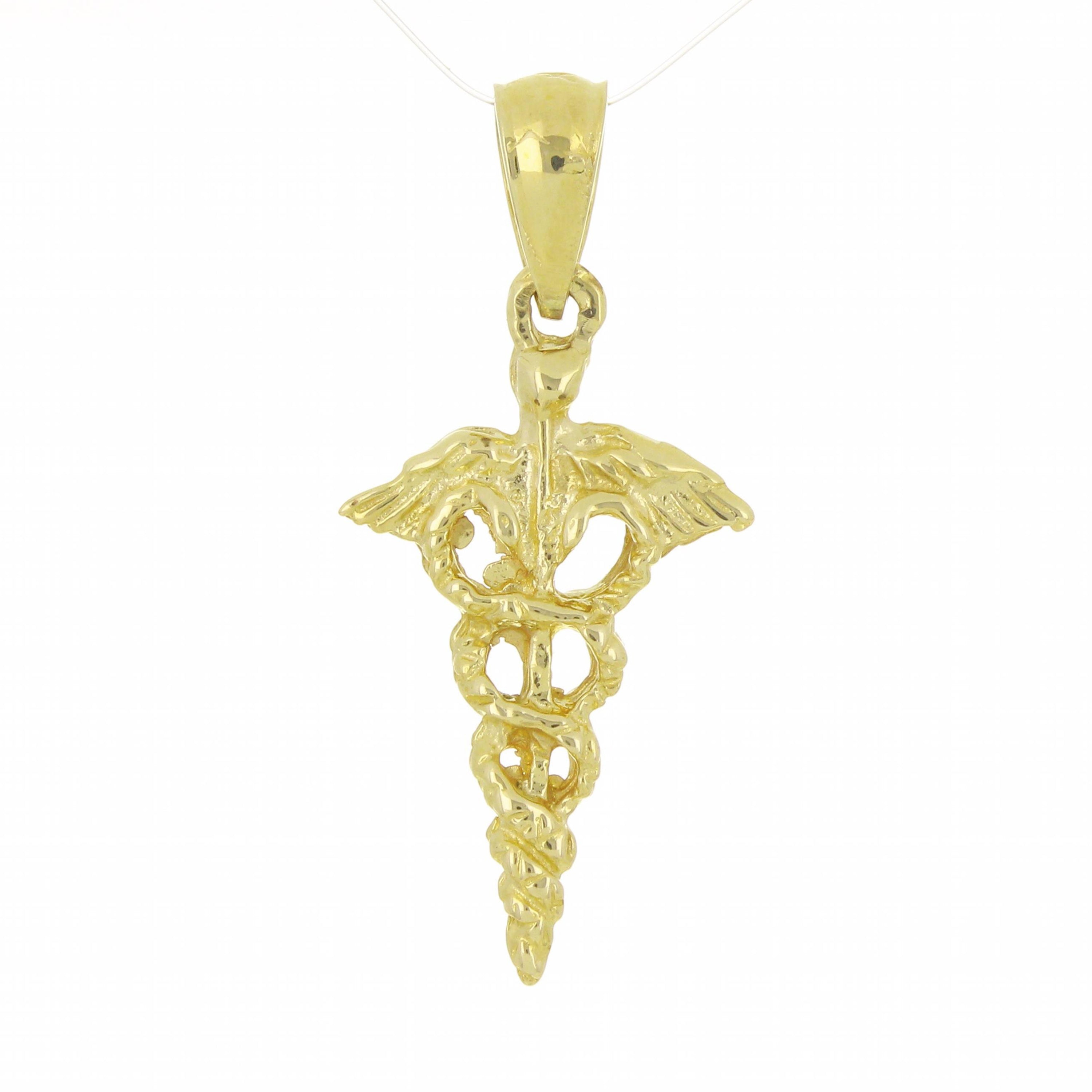 14k Yellow Gold Doctor Nurse Medical Caduceus Charm Pendant 1 gram - Yellow