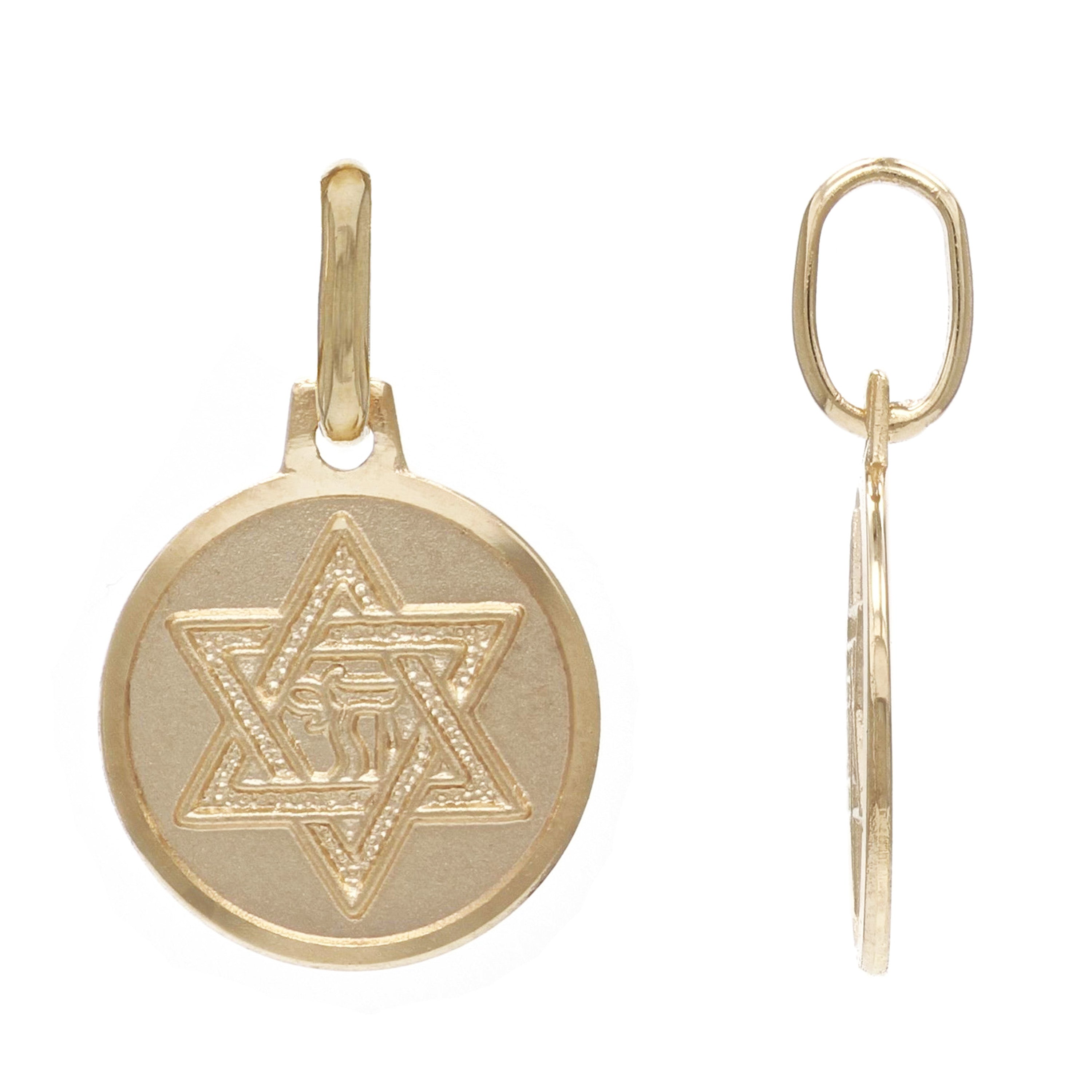 Italian 14k Yellow Gold Jewish Star of David Hebrew Chai Charm Pendant 1.4 grams