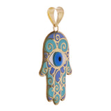 Italian 14k Yellow Gold Blue Enamel Hamsa Hand Charm Pendant 29mmx16.8mm 0.8g - Large