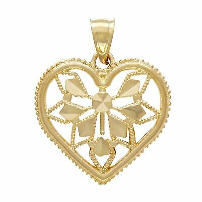 14K Yellow Gold Filigree Heart Charm Pendant 24.8mm x 20mm 2.9 grams