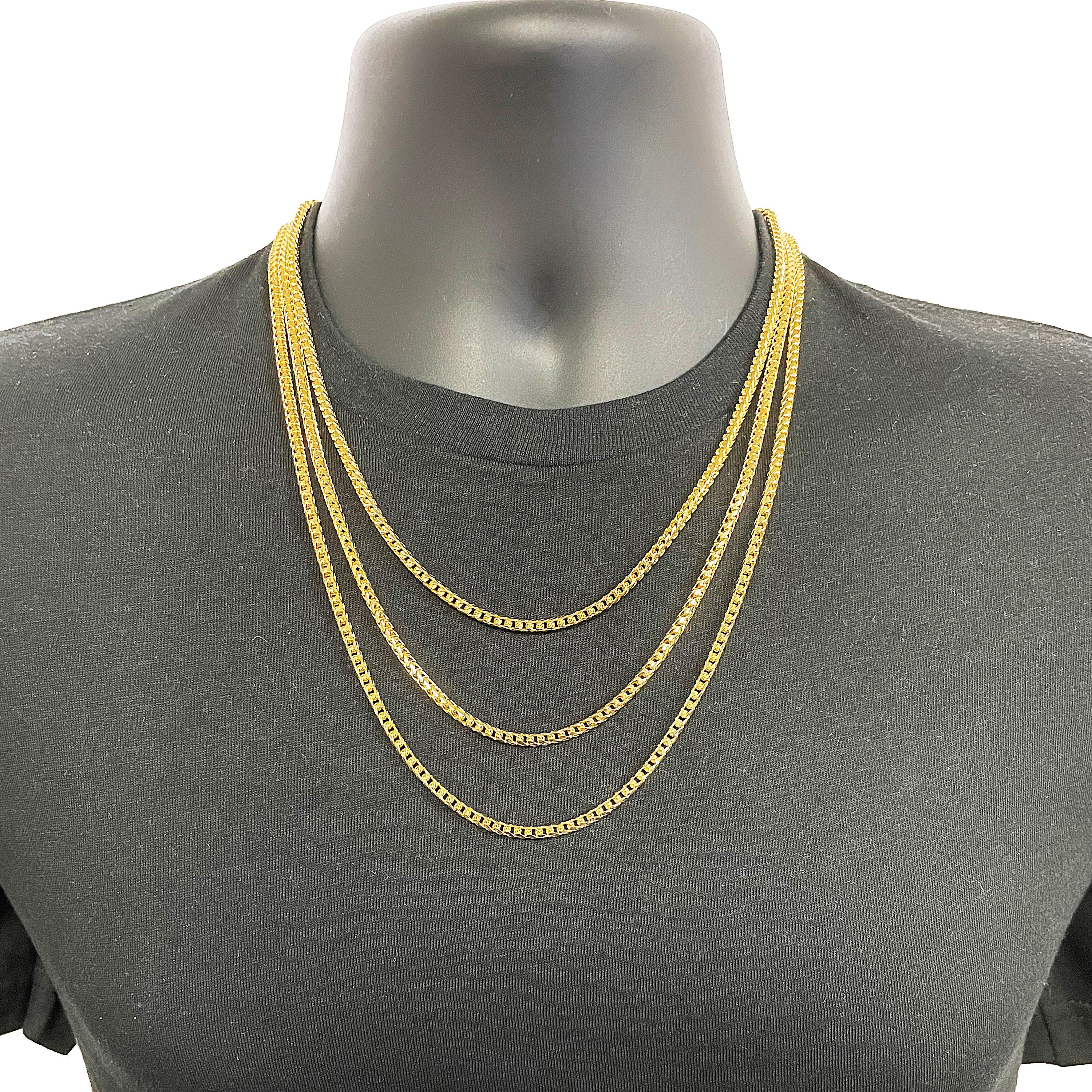 Italian 14k Yellow Gold Solid Diamond Cut Franco Chain Necklace 3.4 mm 20", 22", 24"