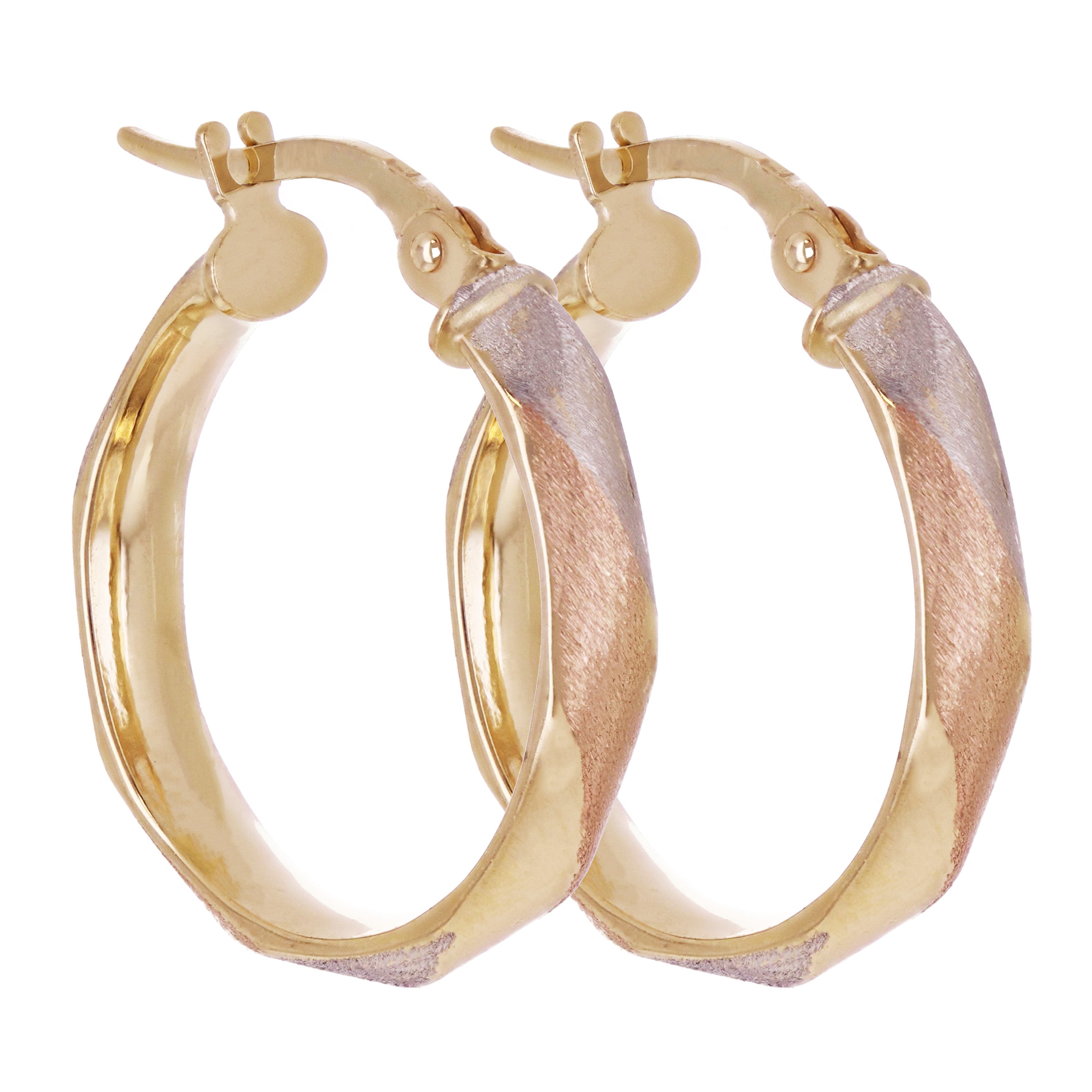 Italian 14k Tri-Color Gold Satin Twisted Hoop Earrings 20mm x 3.5mm 1.6 grams