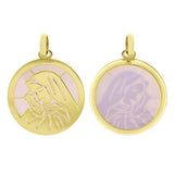 Italian 14k Yellow Gold Mother of Pearl Madonna Virgin Mary Medal Charm Pendant