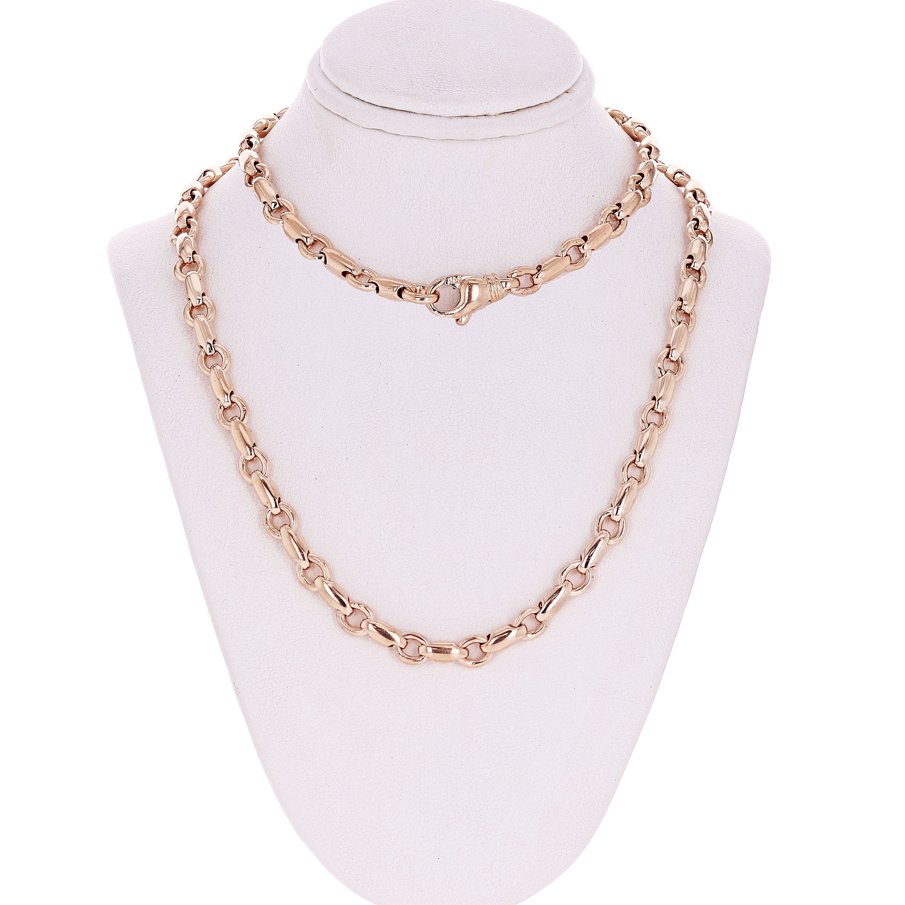 14k Rose Gold Handmade Fashion Link Necklace 20" 6.5mm - 20"