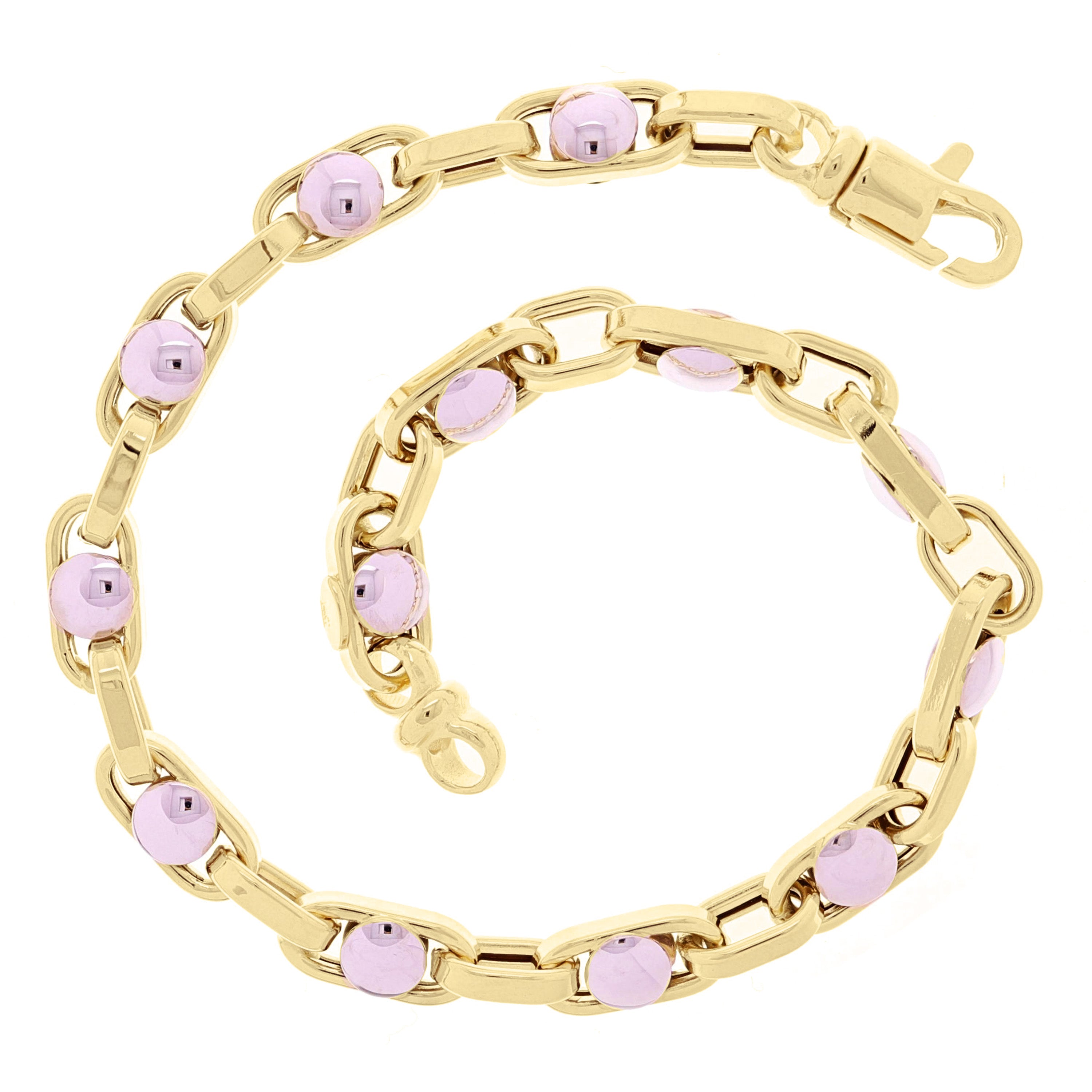 Italian 14k Yellow & White Gold Ovall Round Beads Links Bracelet 8.5" 5.5mm 8.4g