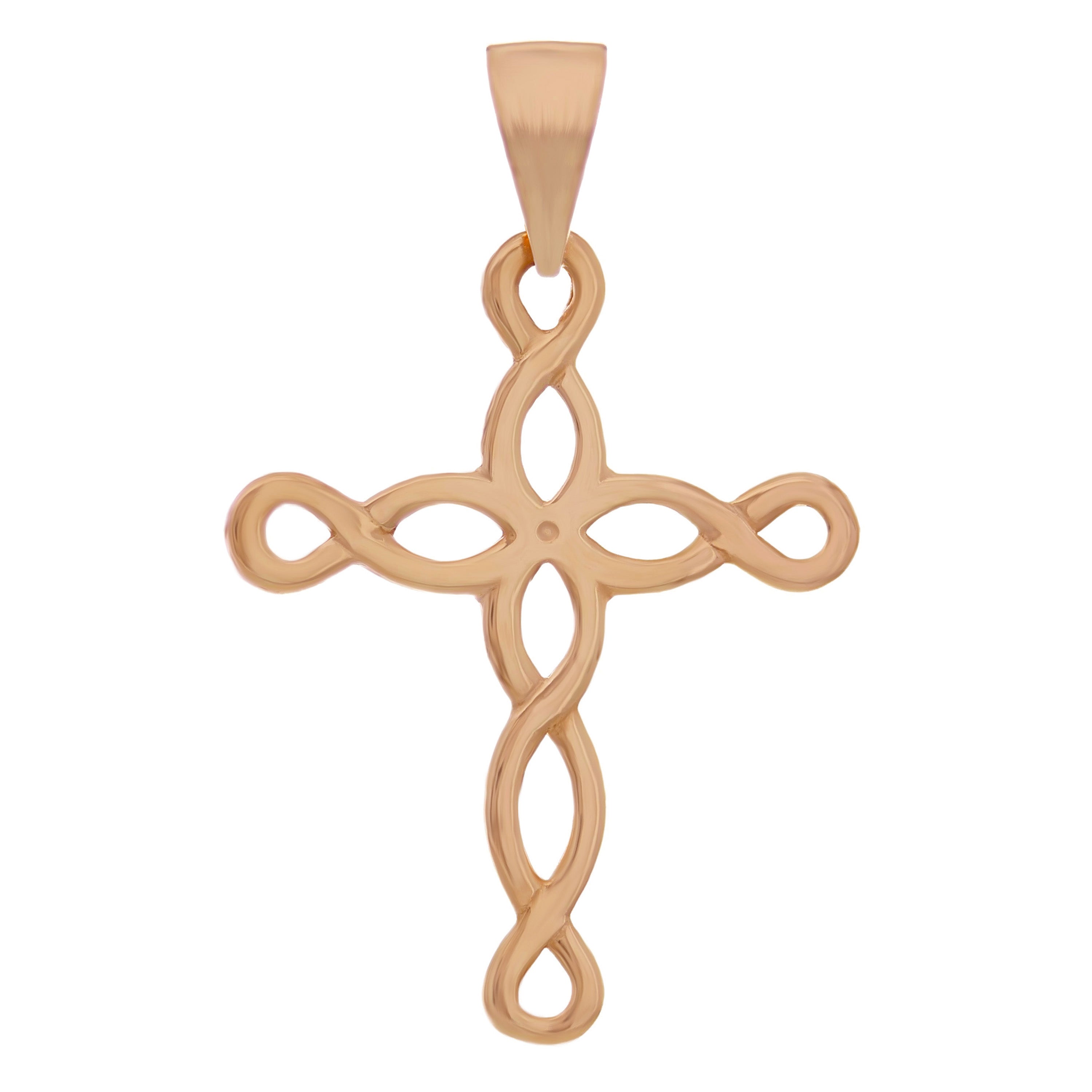 14k Rose Gold Filigree Cross Charm Pendant 1.75" 2.5 grams - Rose