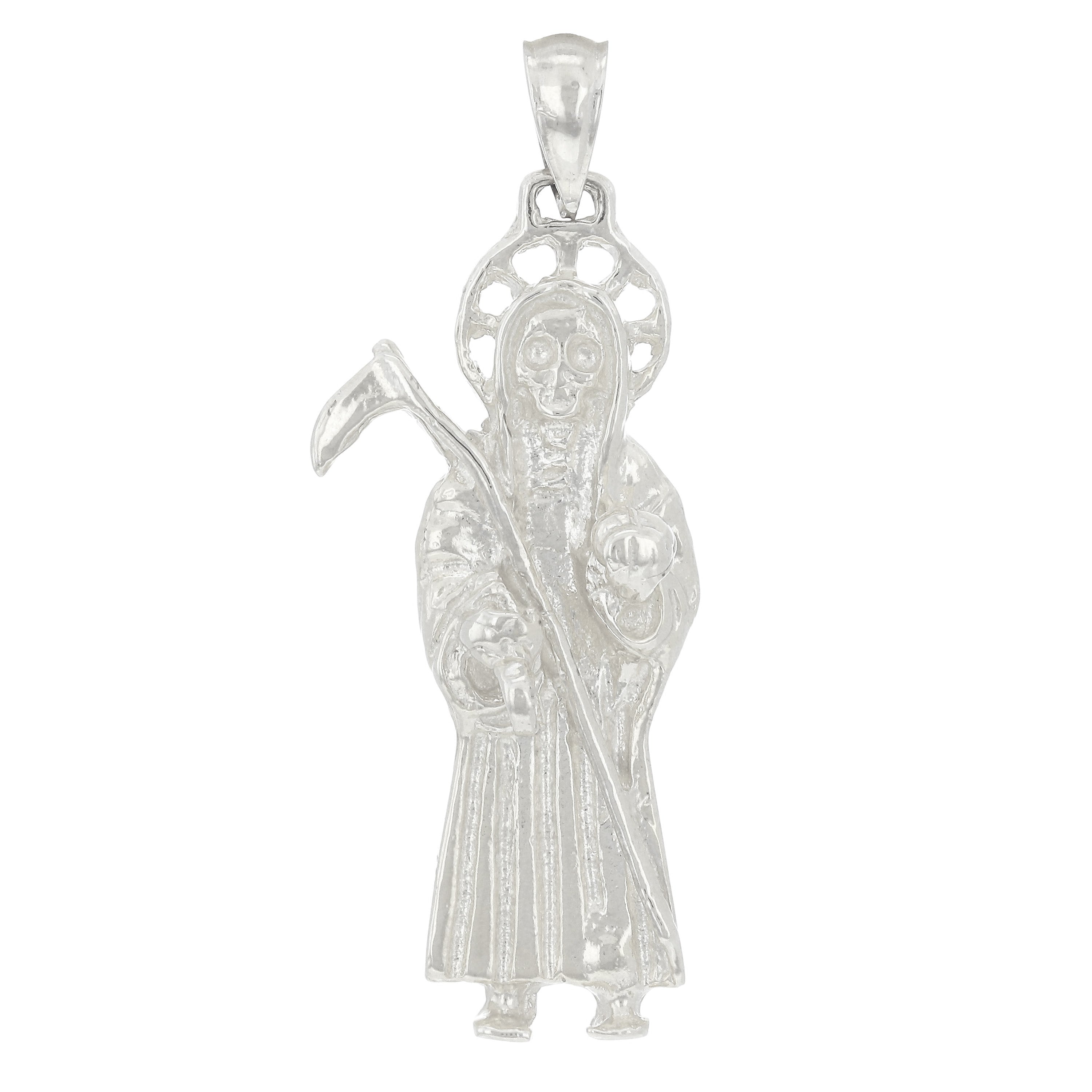 14k White Gold Solid Santa Muerte Grim Reaper Angel of Death Charm Pendant 5.4g