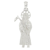 14k White Gold Solid Santa Muerte Grim Reaper Angel of Death Charm Pendant 5.4g