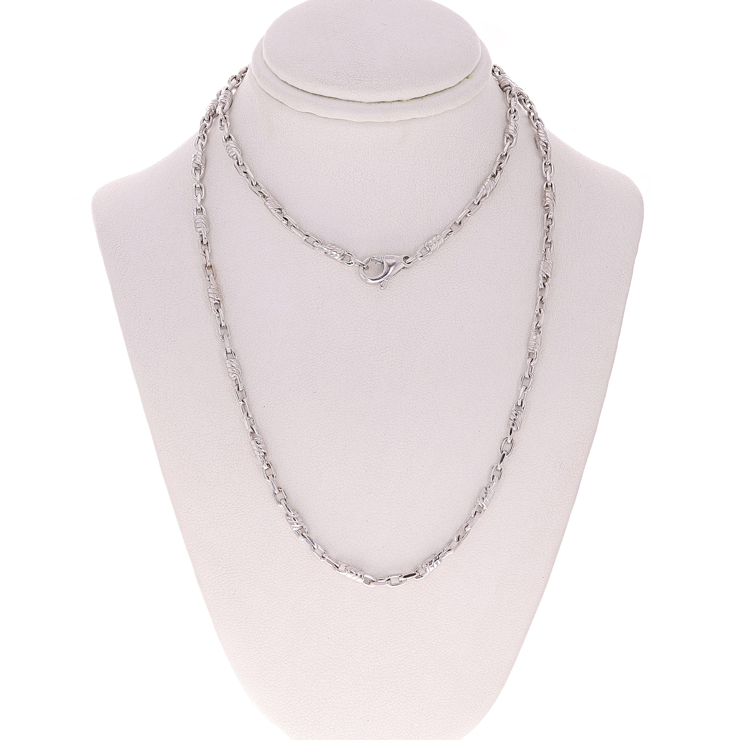 14k White Gold Solid Handmade Fashion Link Necklace 20" 3.2mm 22.2 grams - White,20" 22.2 grams