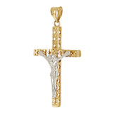 Italian 14k Two Tone Gold 3D Double Sided Crucifix Cross Charm Pendant 1.4" 2.2g