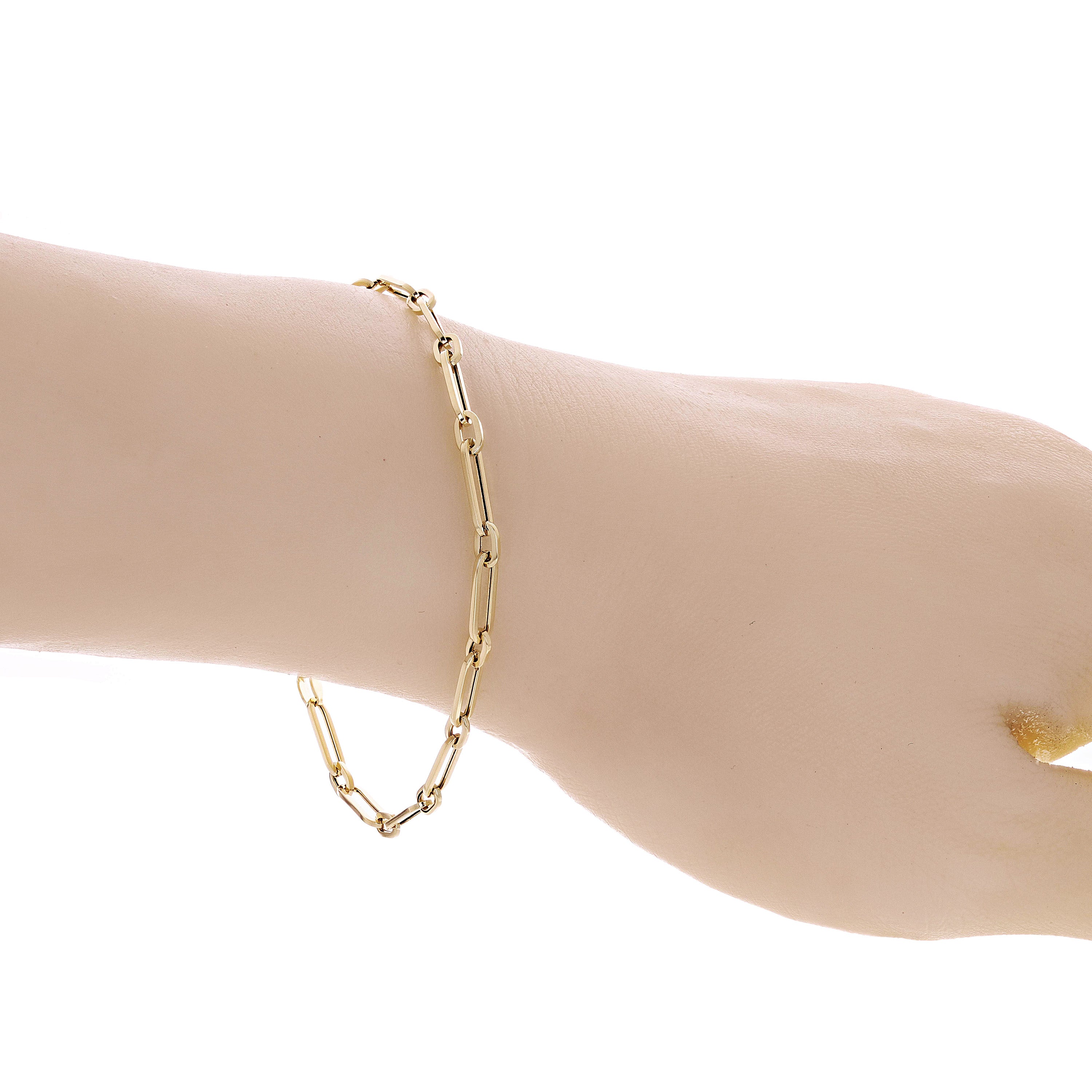 Italian 14k Yellow Gold Hollow Paper Clip Chain Bracelet 7.5" 3.3mm 1.7 grams - 7.25" 3mm