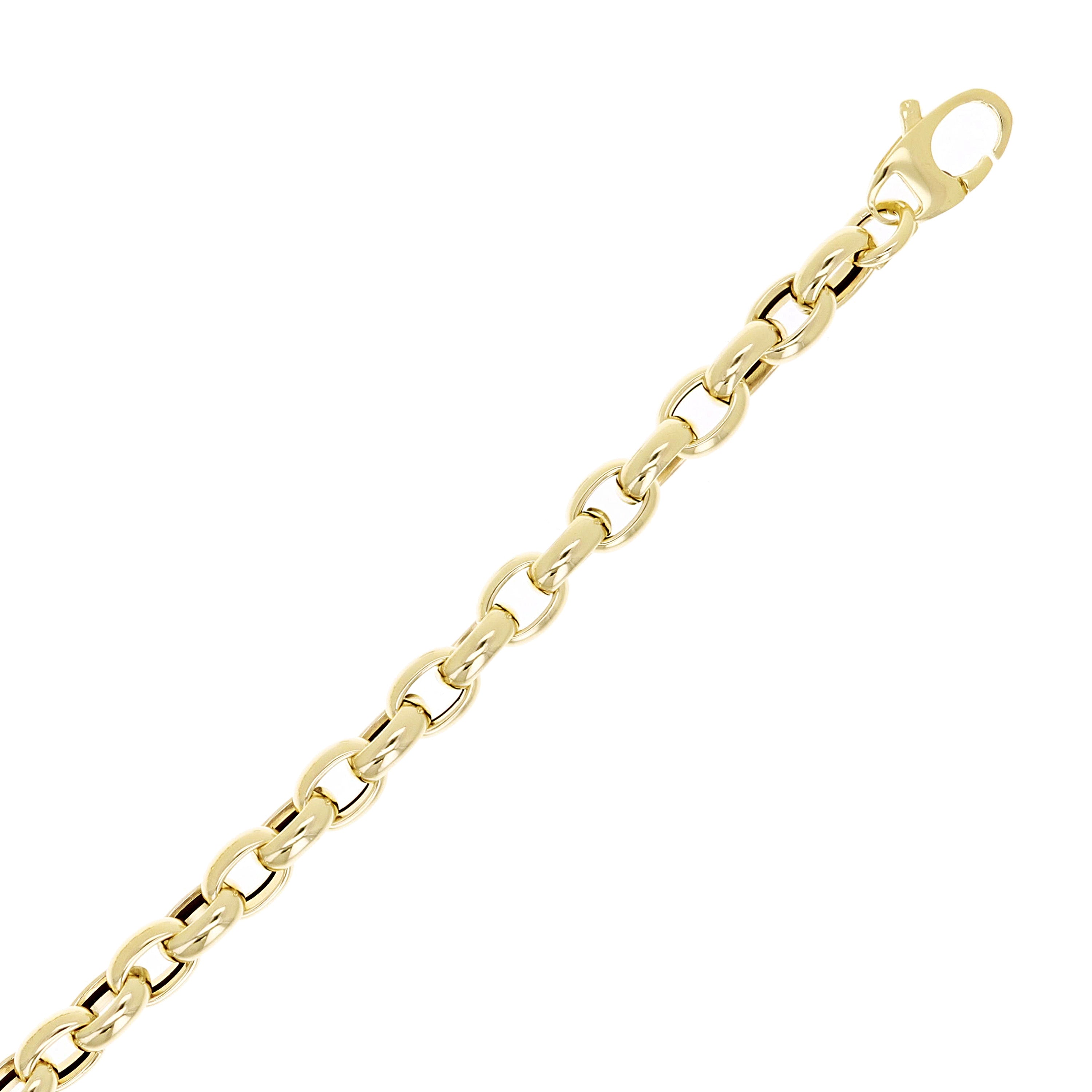 Italian 14k Yellow Gold Oval Rolo Link Chain Charm Bracelet 7.5" 4 grams