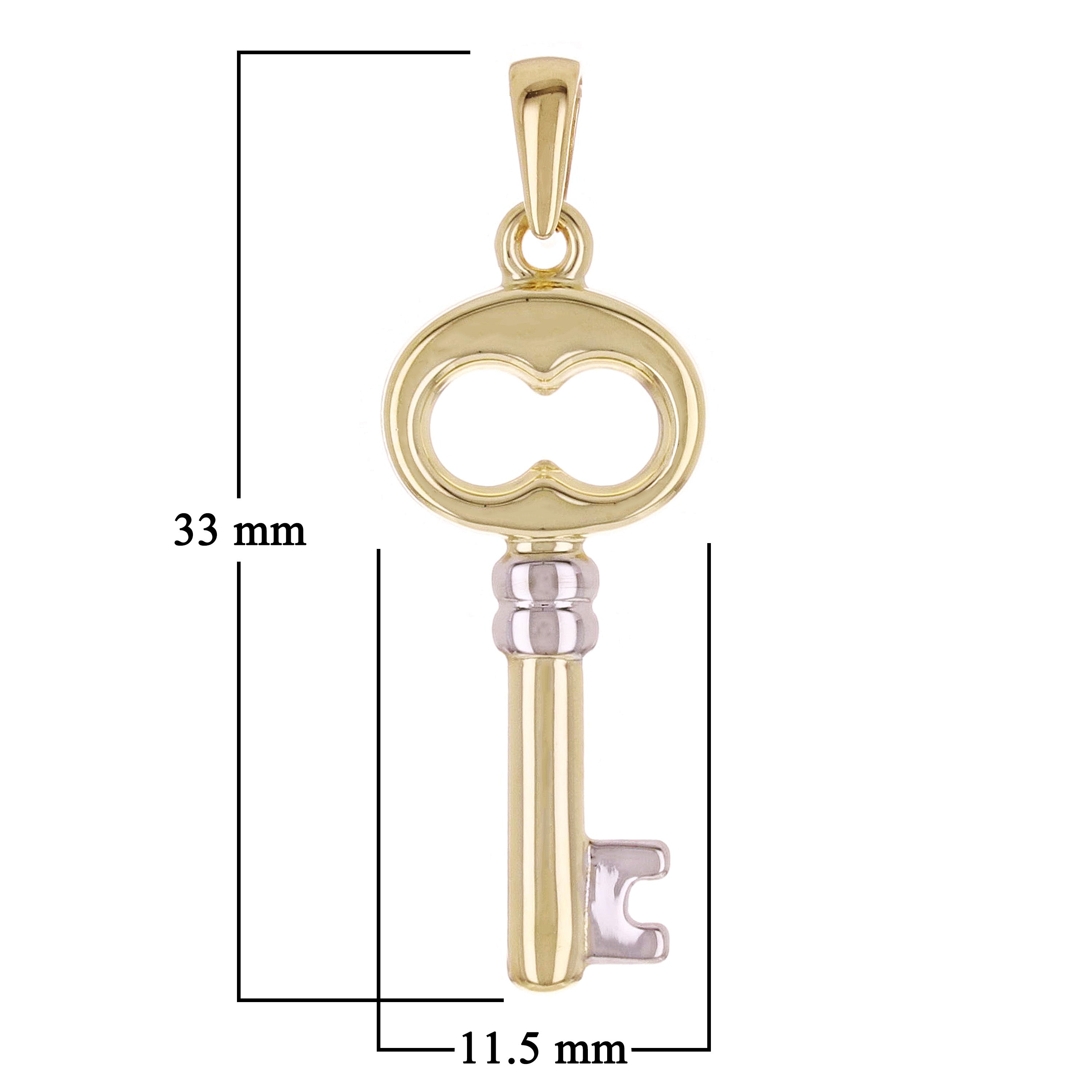 Italian 14k Yellow & White Gold Key Charm Pendant 1.3" 1.2 grams