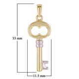 Italian 14k Yellow & White Gold Key Charm Pendant 1.3" 1.2 grams