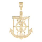 14k Yellow Gold BIG Jesus Christ Cross Anchor Ship Mariners Pendant 3.5" 19.5g