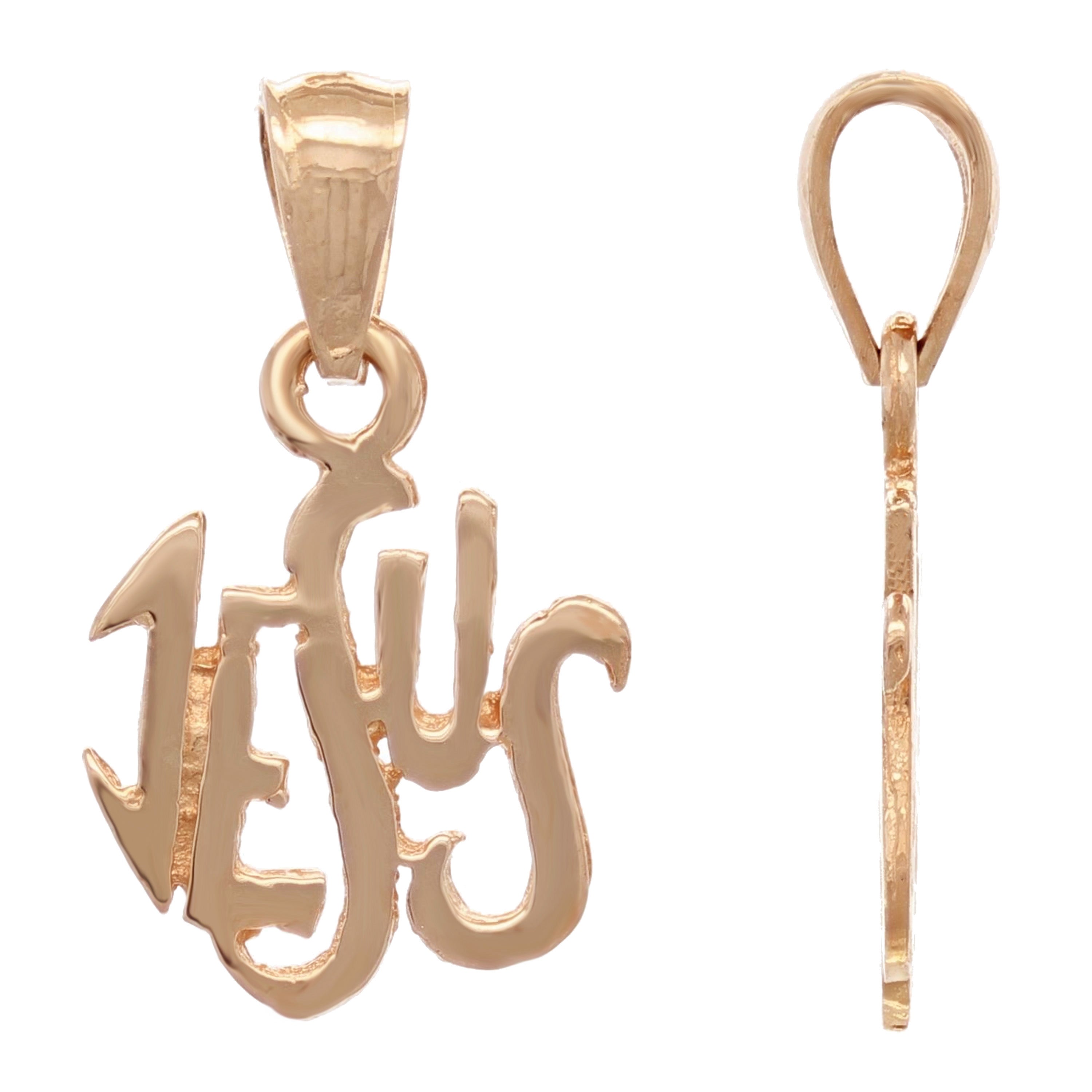 14k Rose Gold JESUS Charm Pendant 1 gram - Rose