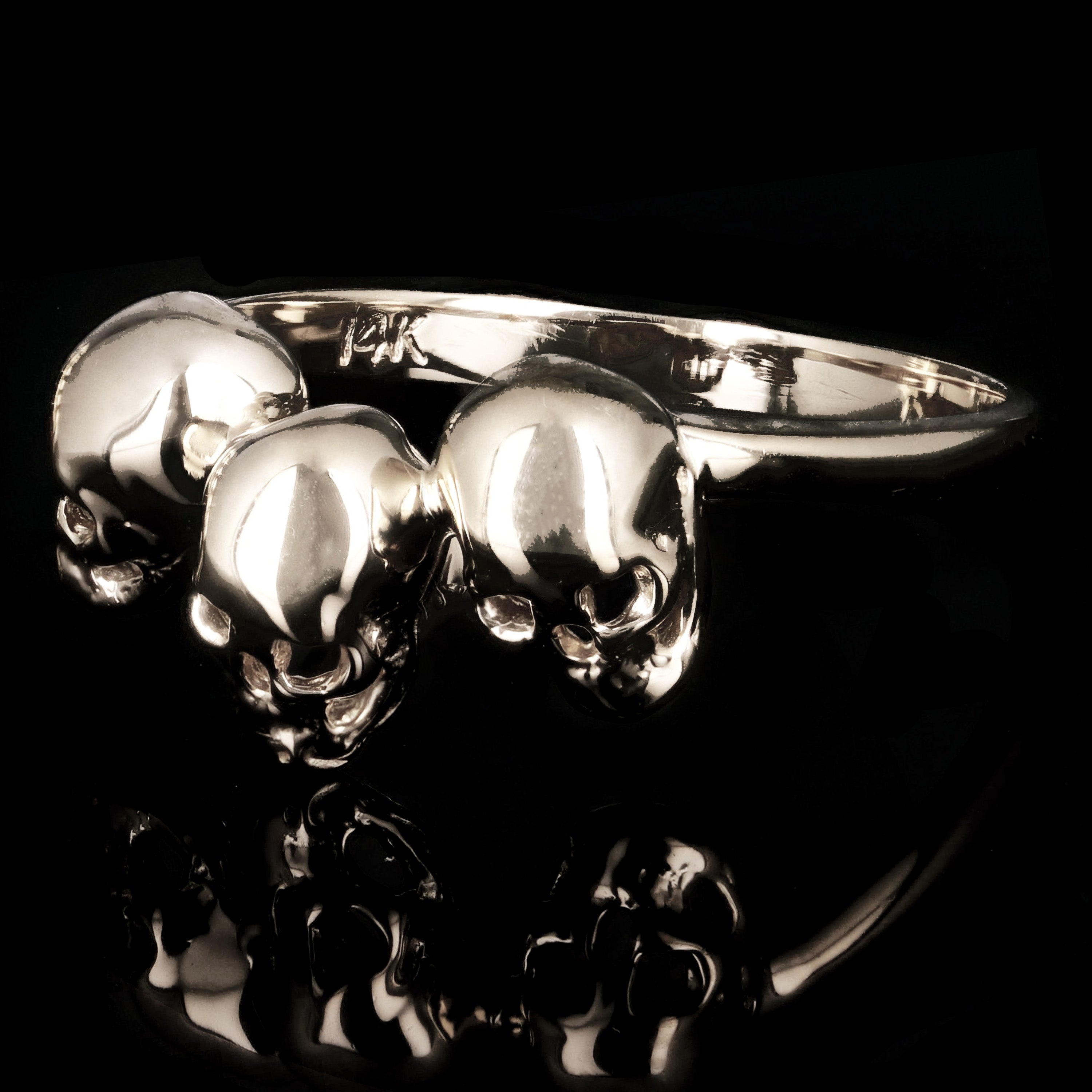 14k White Gold Triple Hamlet Skull Ring Size 13 - White,Ring Size 13