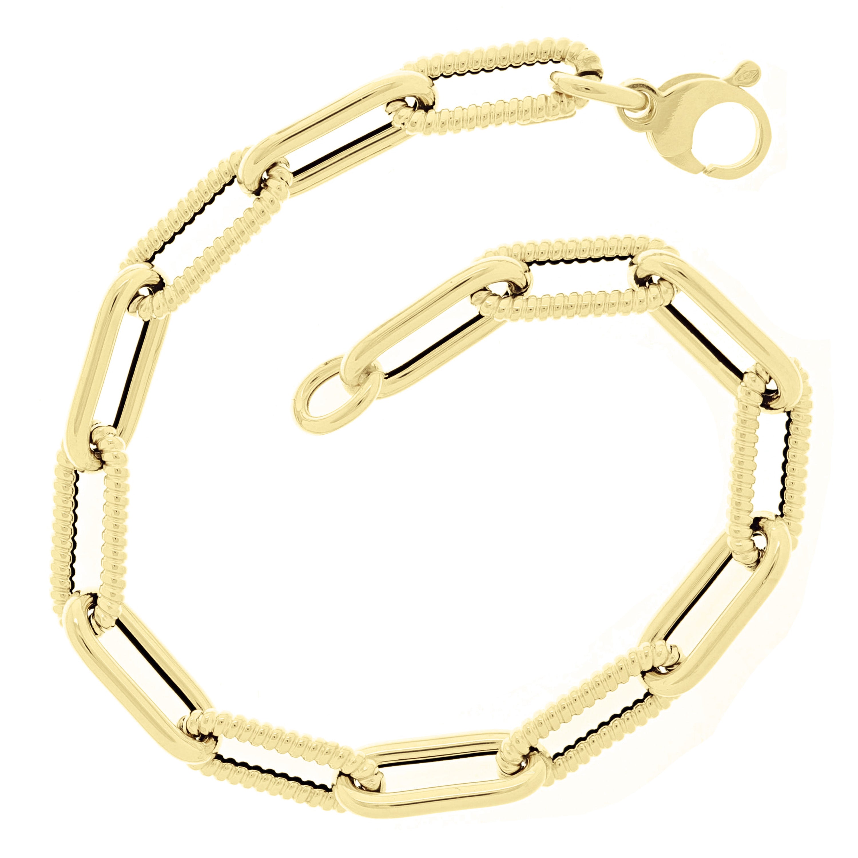 Italian 14k Yellow Gold Hollow Twisted Paper Clip Link Bracelet 8" 6.8mm 4.2g
