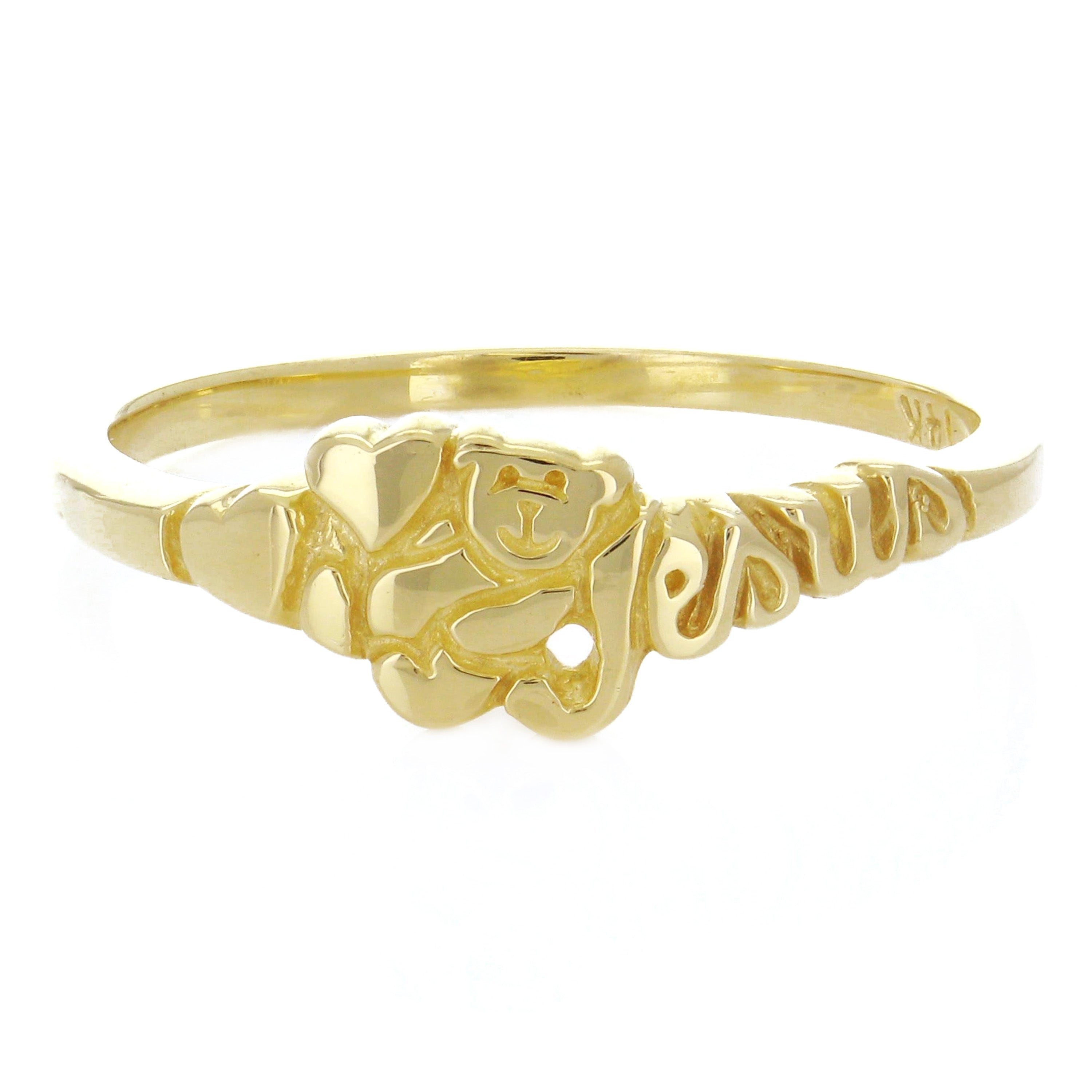 14k Yellow Gold Teddy Bear Hearts Jesus Ring Size 5 - Yellow,Ring Size 5