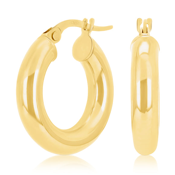 Italian 14k Yellow Gold High Polish Tube Round Hoop Earrings 4mm 0.75