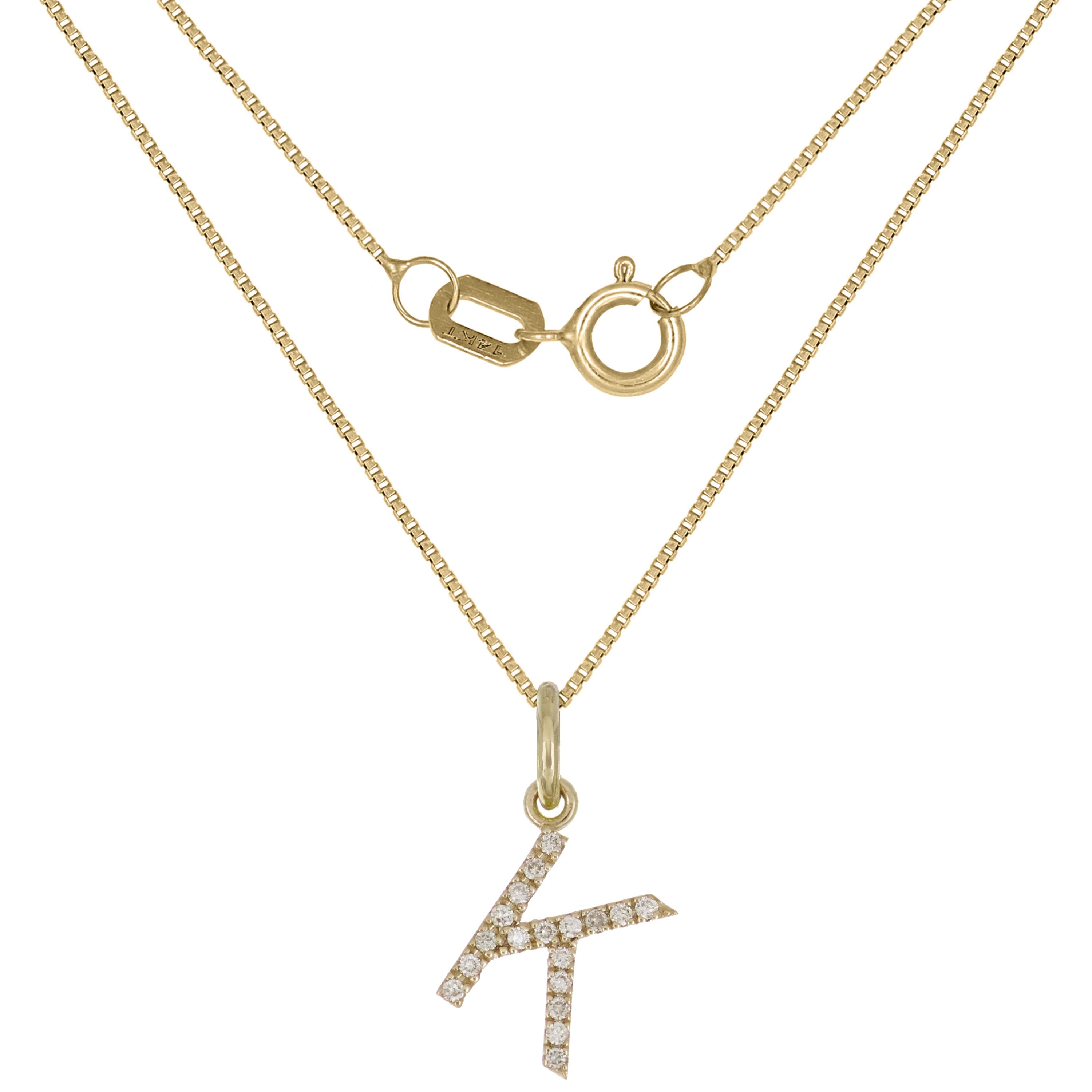14k Yellow Gold Diamond Initial Letter K Charm Pendant Necklace 18" - Letter K,Yellow
