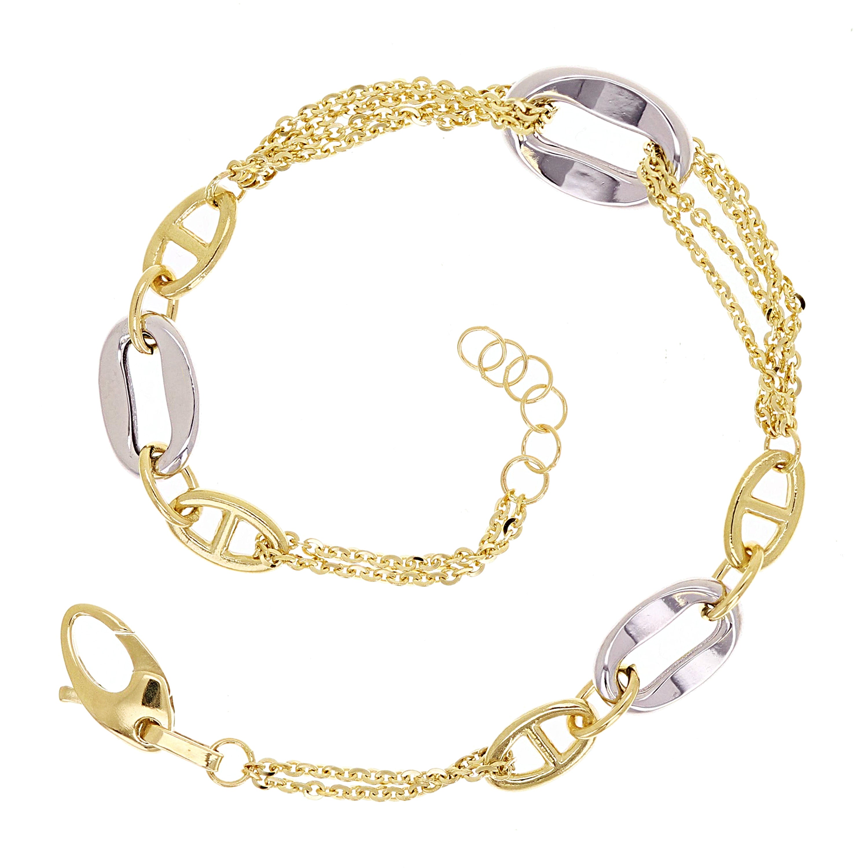 Italian 14k Two Tone Gold Oval Link Chain Bracelet 7.5" 9.7mm 5.7 grams