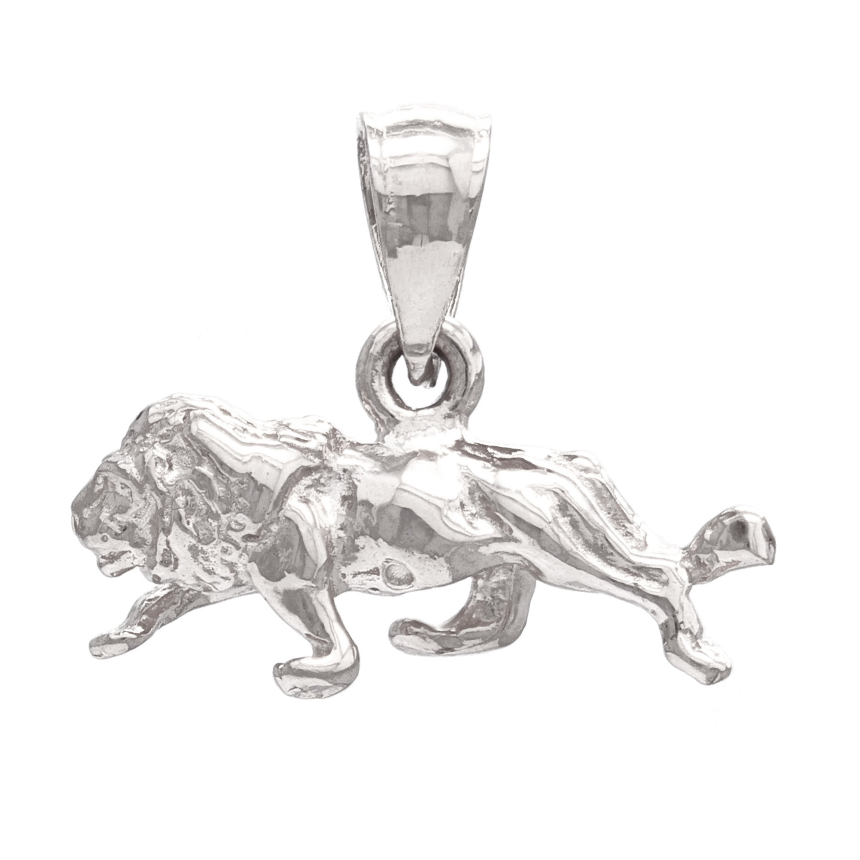14k White Gold Solid Animal 3D Lion Animal Charm Pendant 2.5 grams - White