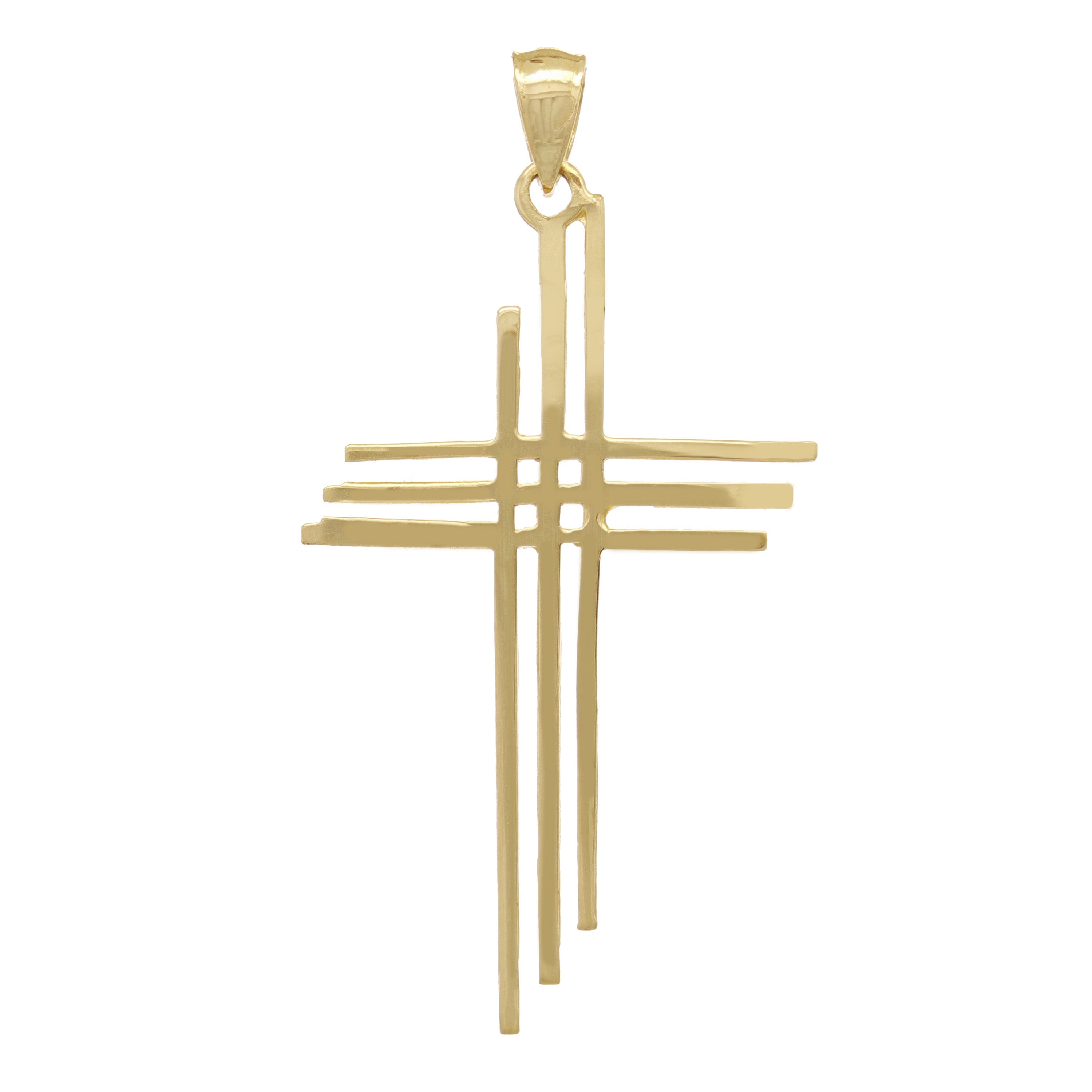 14k Yellow Gold Solid Calvary 3 Cross Religious Charm Pendant 1.75" 1.8 grams - Yellow