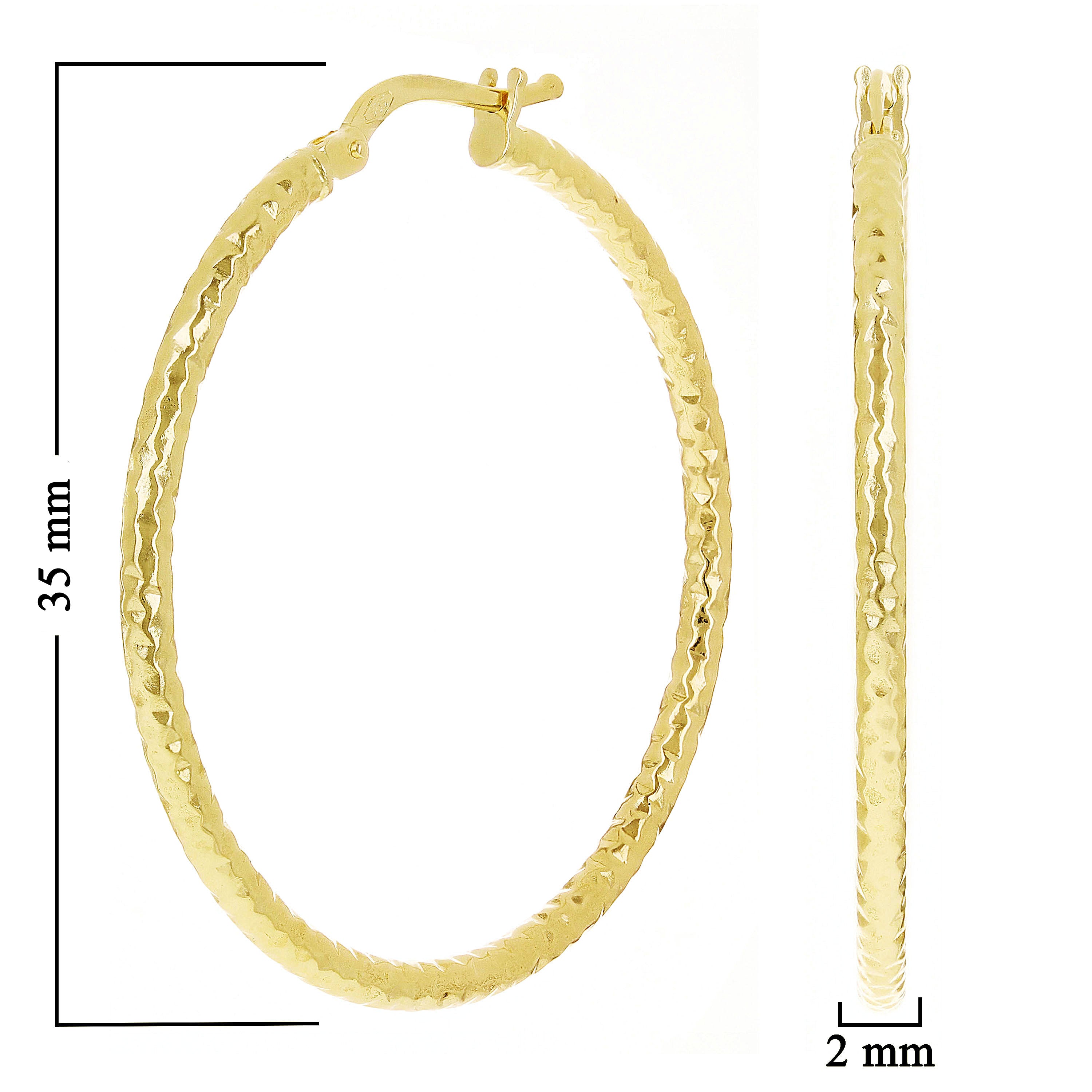Italian 14k Yellow Gold Diamond Cut Hoop Earrings 1.4" 2mm 1.7 grams