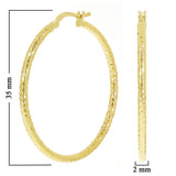 Italian 14k Yellow Gold Diamond Cut Hoop Earrings 1.4" 2mm 1.7 grams