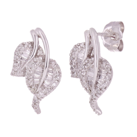 10k White Gold 0.33ctw Diamond Double Leaf Drop Earrings 16.2mm x 9.6mm