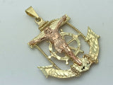 10k Two Tone Gold Solid Anchor Mariners with Jesus Crucifix Pendant 9.3 grams