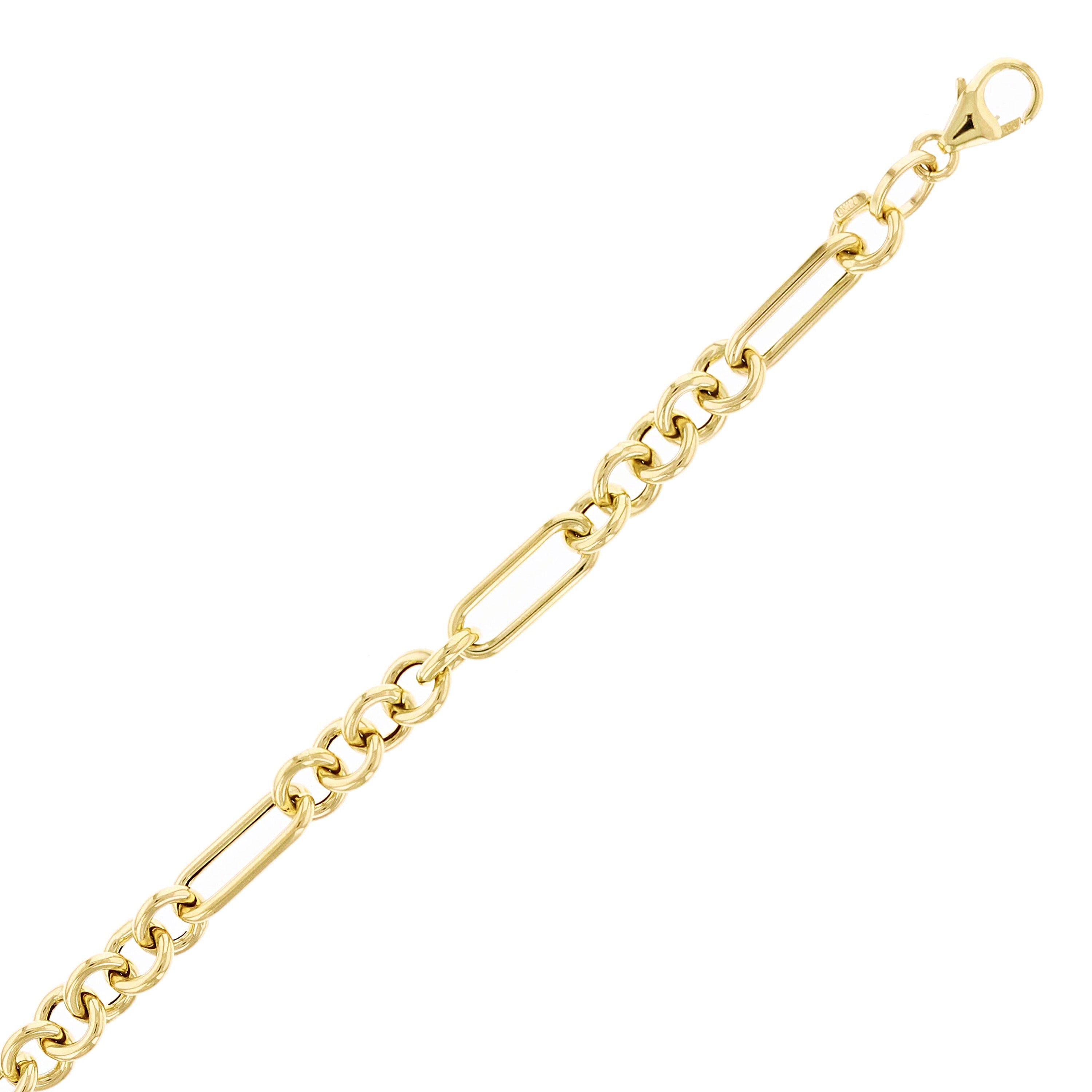 Italian 14k Yellow Gold Hollow Oval & Paper Clip Chain Bracelet 7.5" 2.6 grams