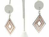 Italian 14k Two Tone Gold Diamond Cut Diamond Shape Dangle Earrings 2.6" 4.9g