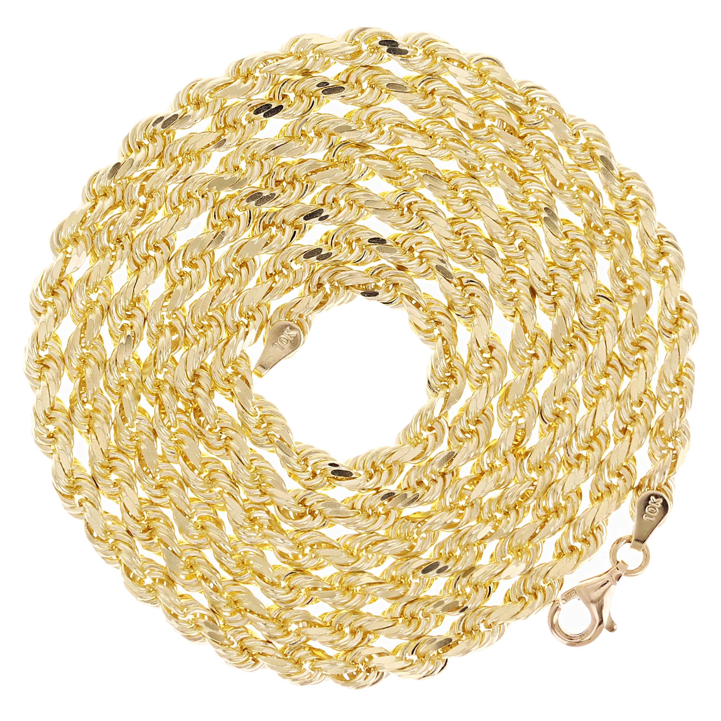 10k Yellow Gold Solid Diamond Cut Rope Chain Necklace 3.5mm 20" - 26"