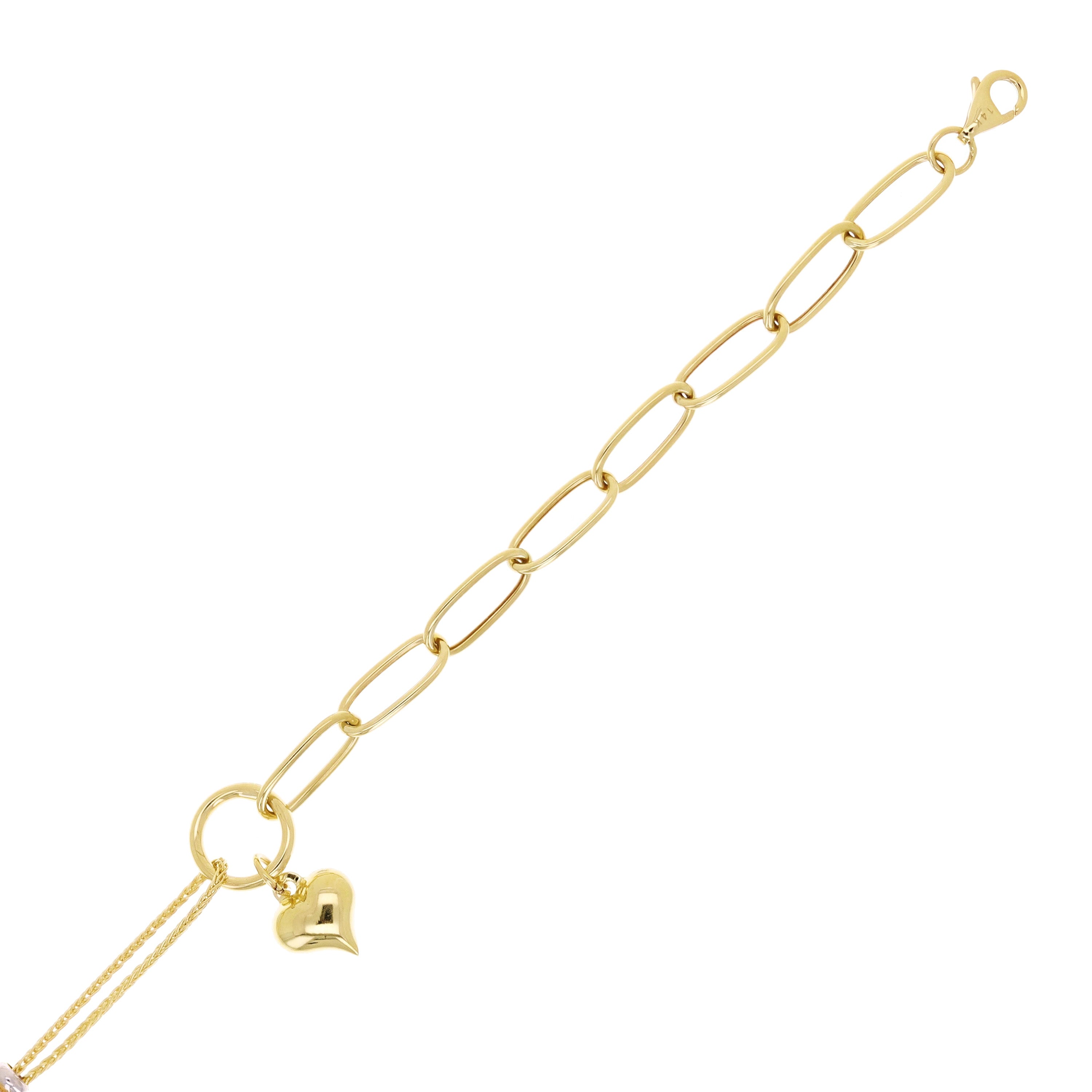 Italian 14k Tri-Color Gold Heart Charm Bracelet 7-7.5" 2.8 grams