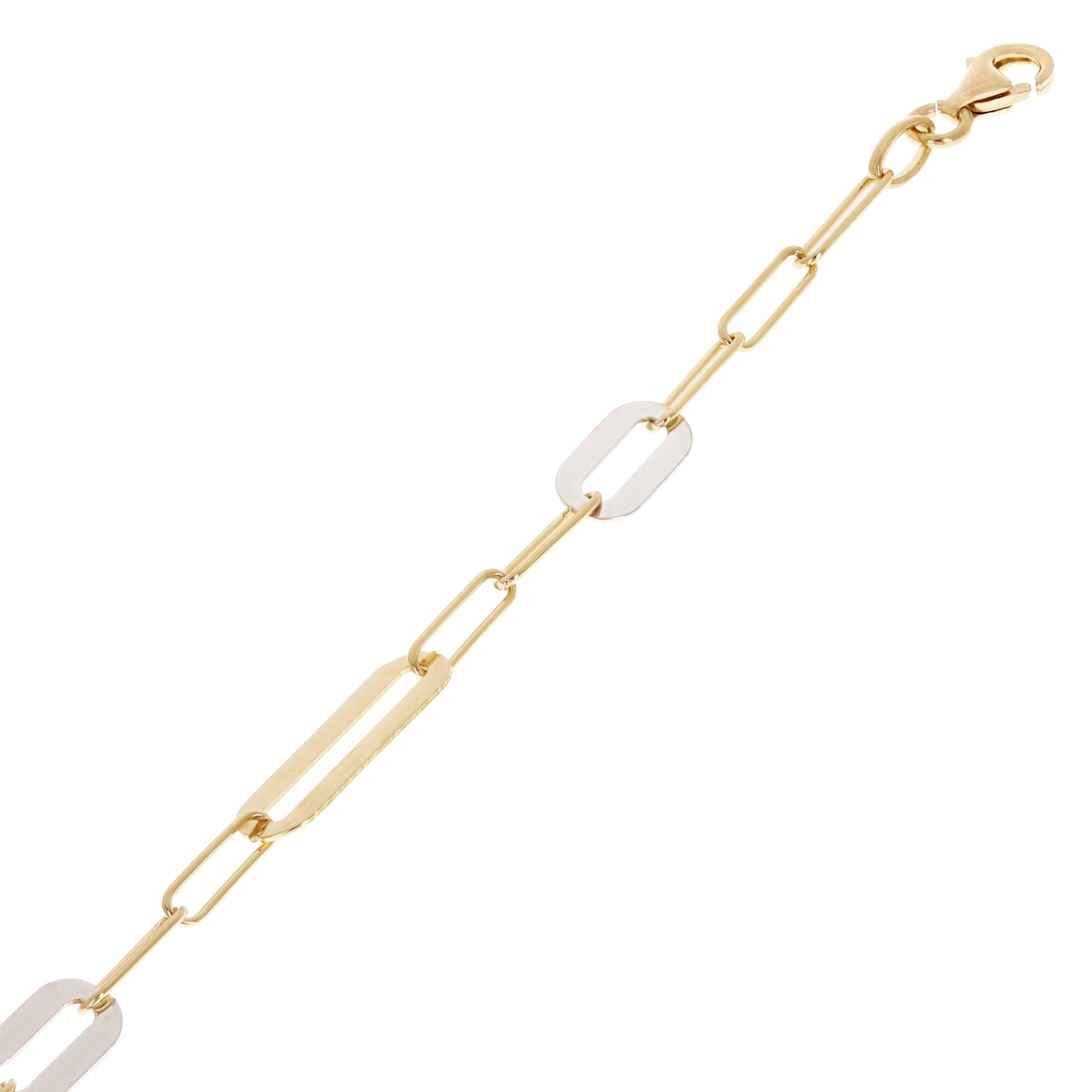 Italian 14k Two-Tone Gold Paperclip Link Bracelet 7" 5.4mm 2.6 grams