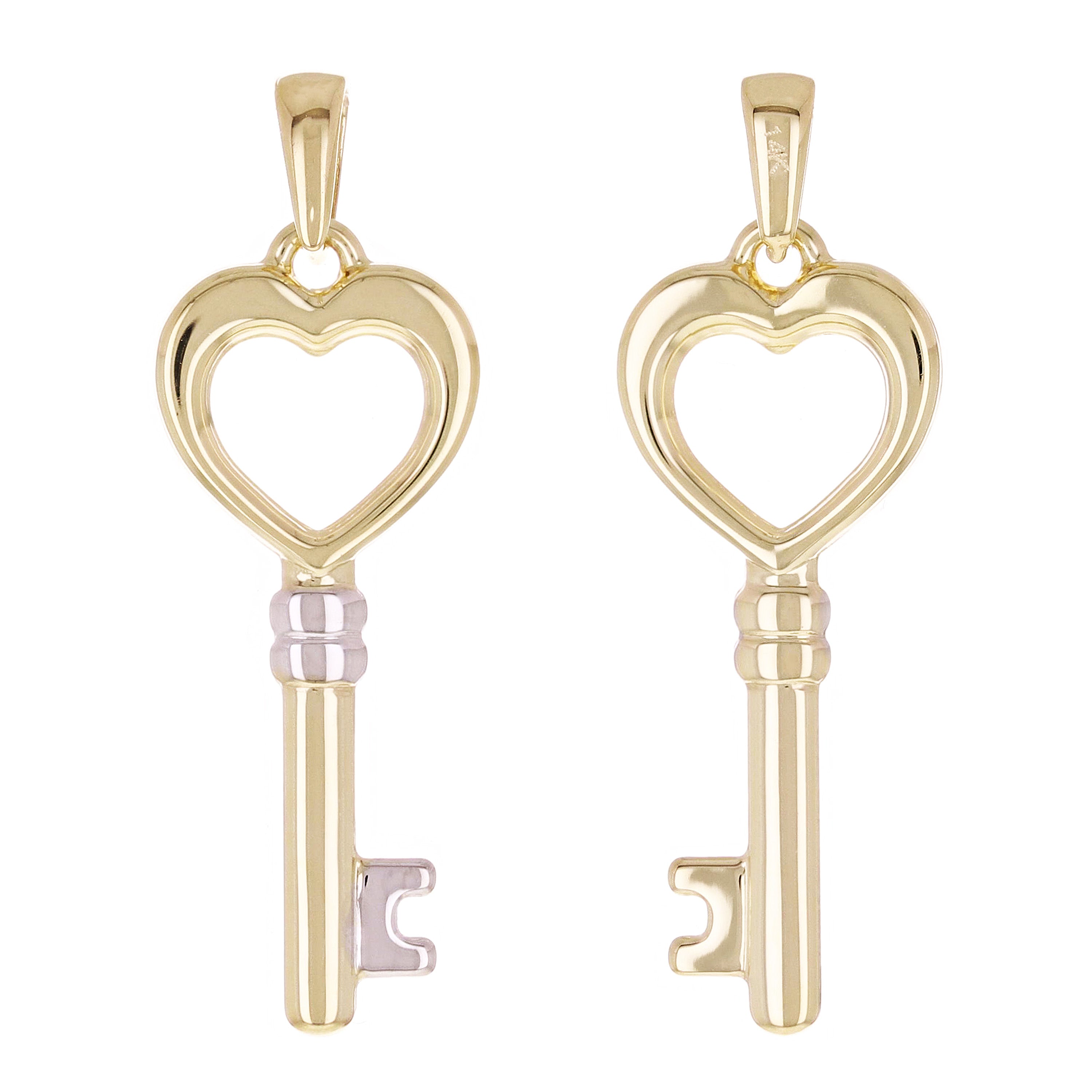 Italian 14k Yellow & White Gold Key Charm Pendant 1.3" 1 grams