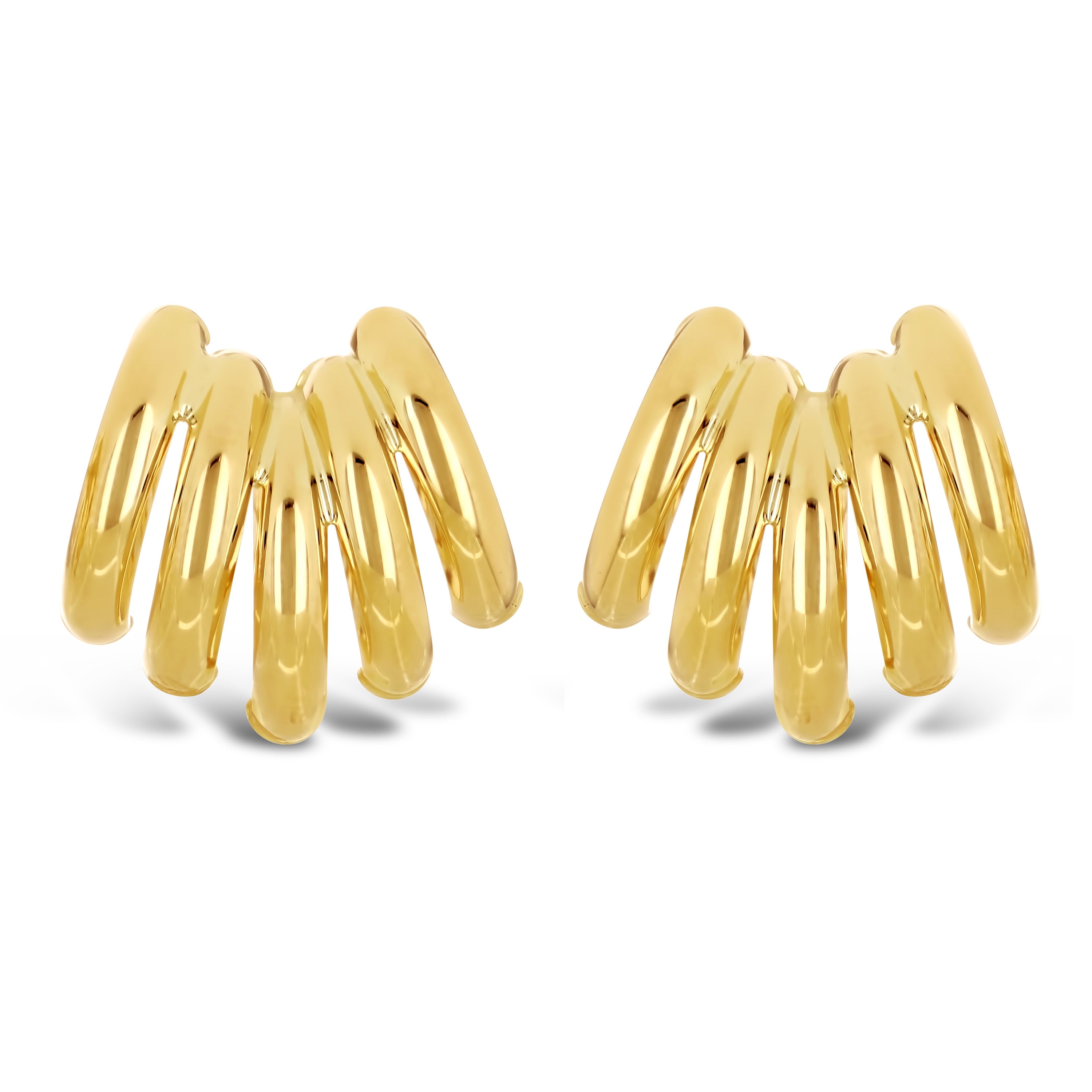 Italian 14k Yellow Gold Macaroni Cuffed Quarter Hoop Stud Earrings 17mmx17.8mm