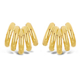 Italian 14k Yellow Gold Macaroni Cuffed Quarter Hoop Stud Earrings 17mmx17.8mm