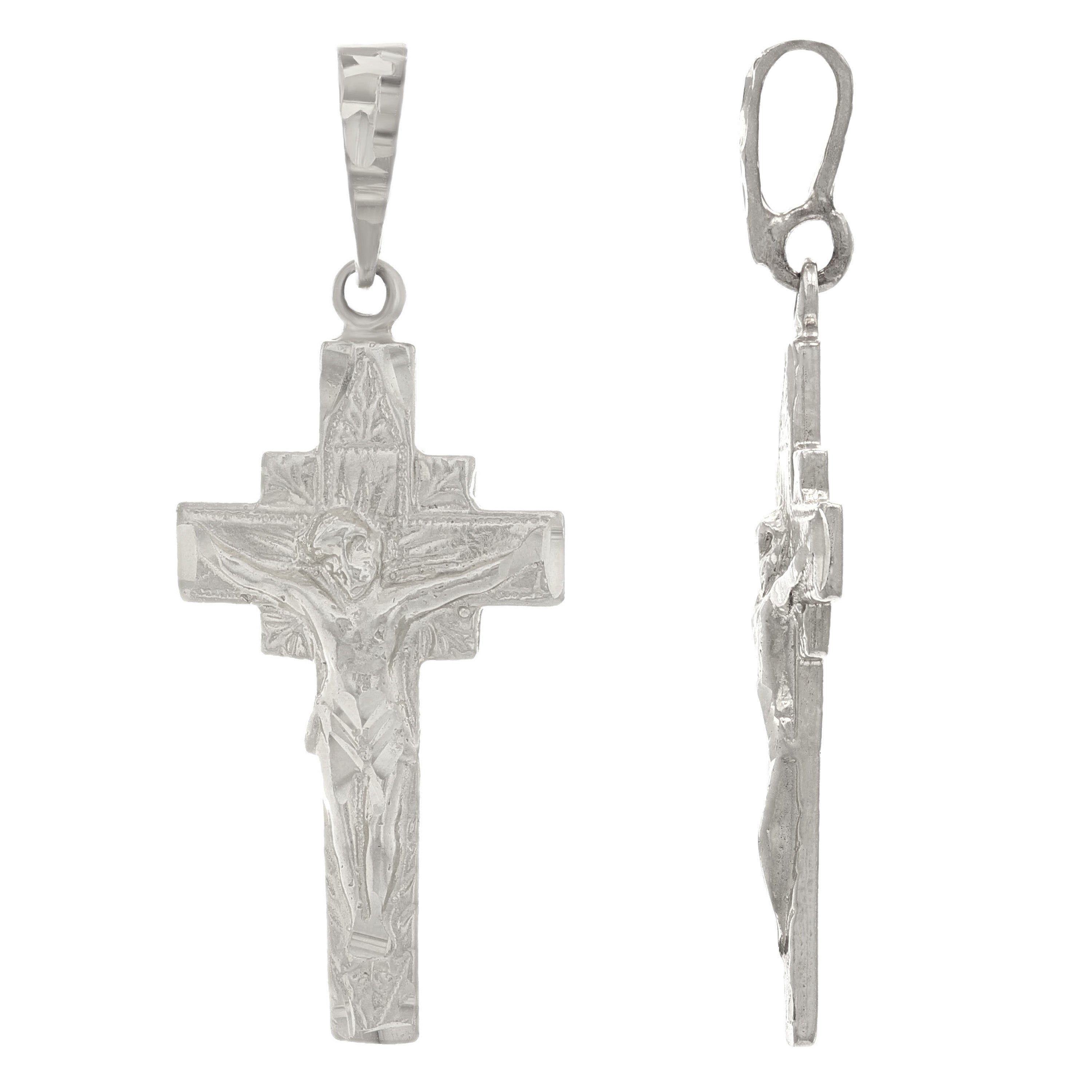 14k White Gold Jesus Christ Crucifix Cross Religious Charm Pendant 1.5" 2.5grams - White