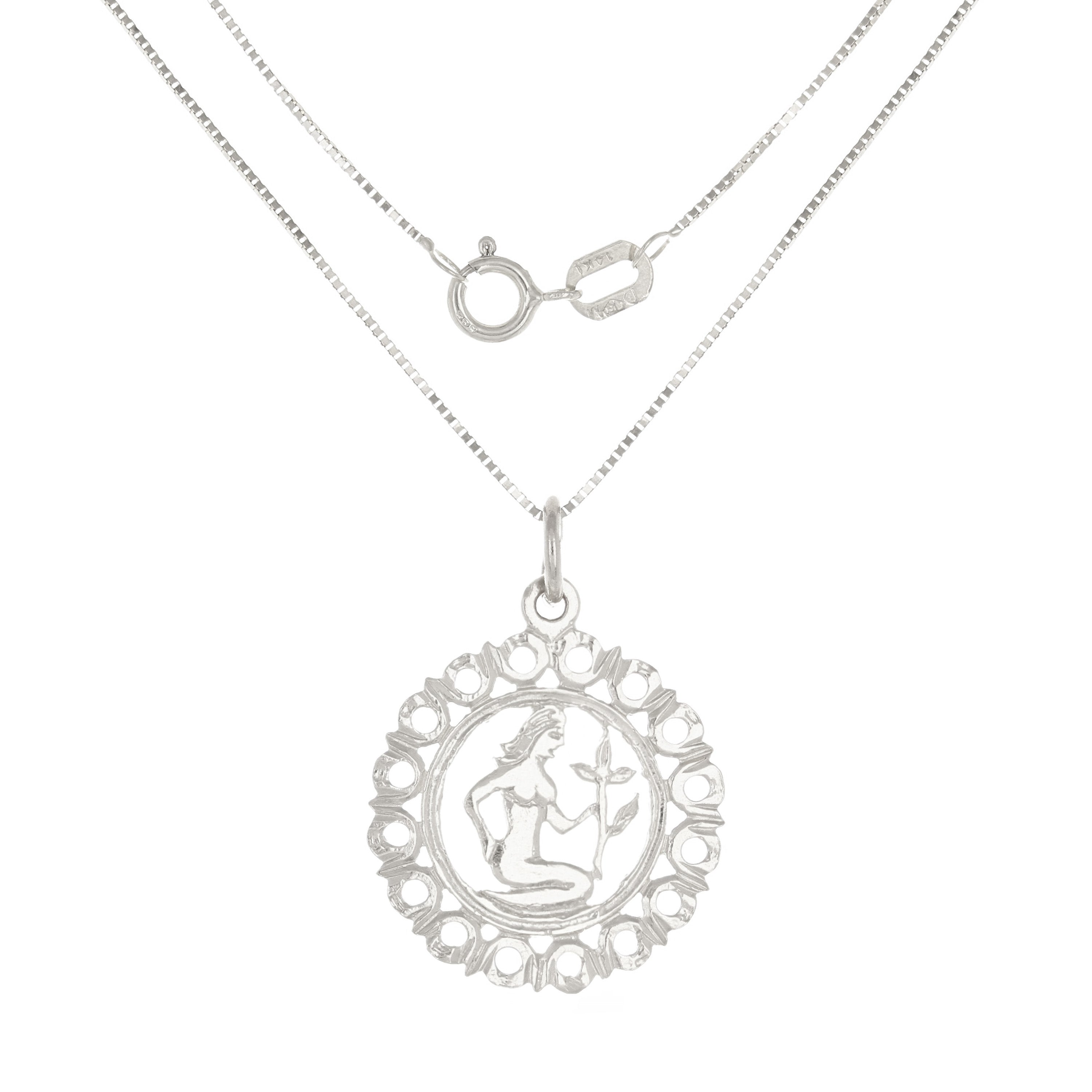 14k White Gold Zodiac Sign Virgo Pendant Necklace 18" - Virgo,White