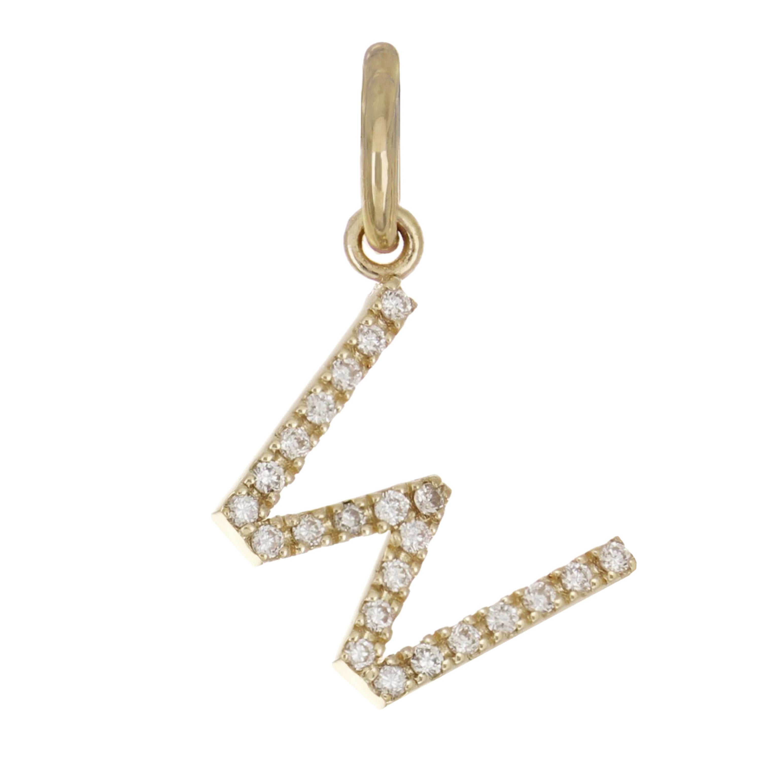 14k Yellow Gold Diamond Initial Letter W Charm Pendant - Letter W,Yellow