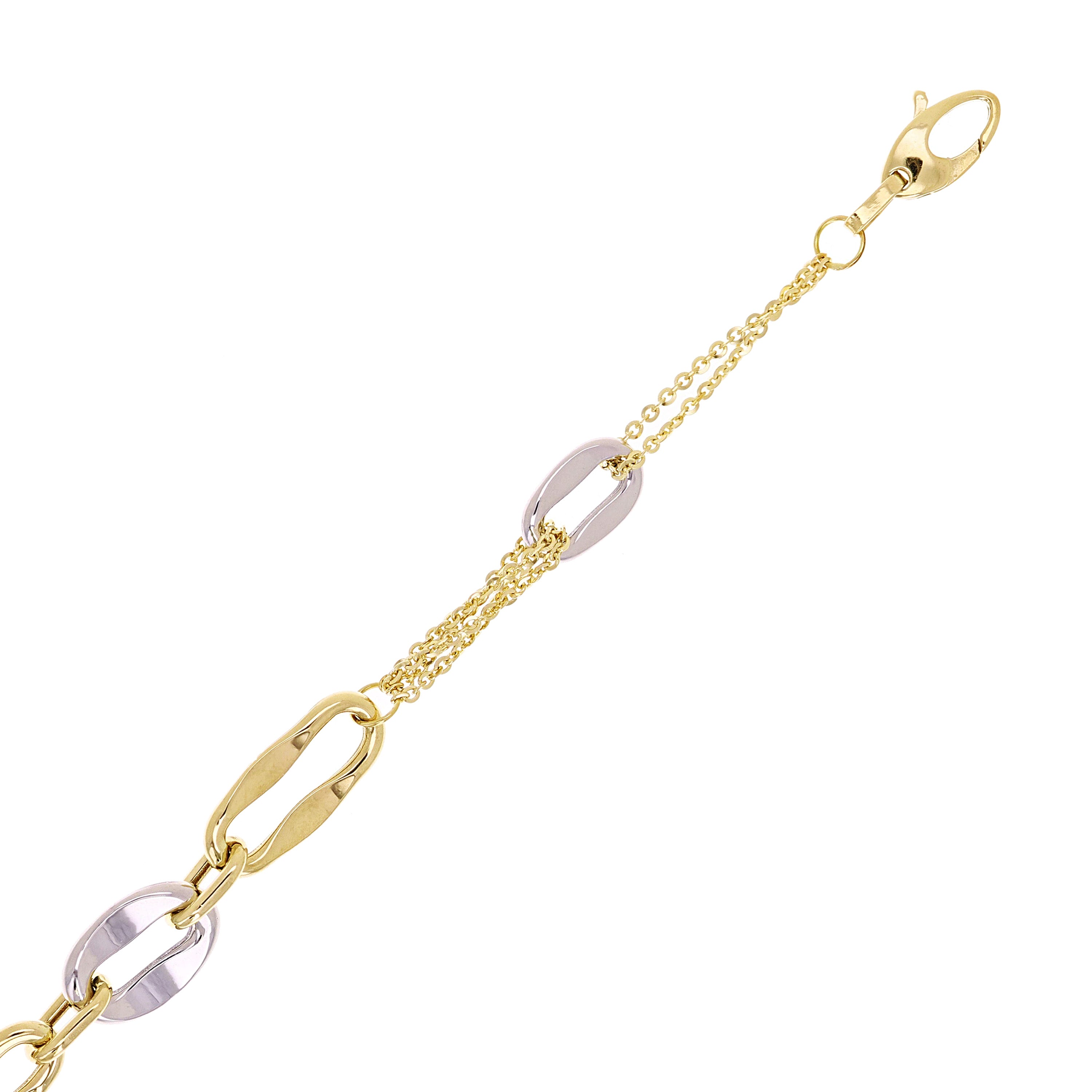 Italian 14k Two Tone Gold Oval Link Rolo Chain Bracelet 7.5" 9.6mm 4.7 grams