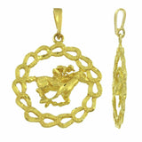 14k Yellow Gold Solid Horse Shoe Racing Horse Charm Round Pendant 5.4 grams