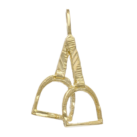 14k Yellow Gold Solid Horse Step Up Stirrup Horse Pendant 1.1 grams - Yellow