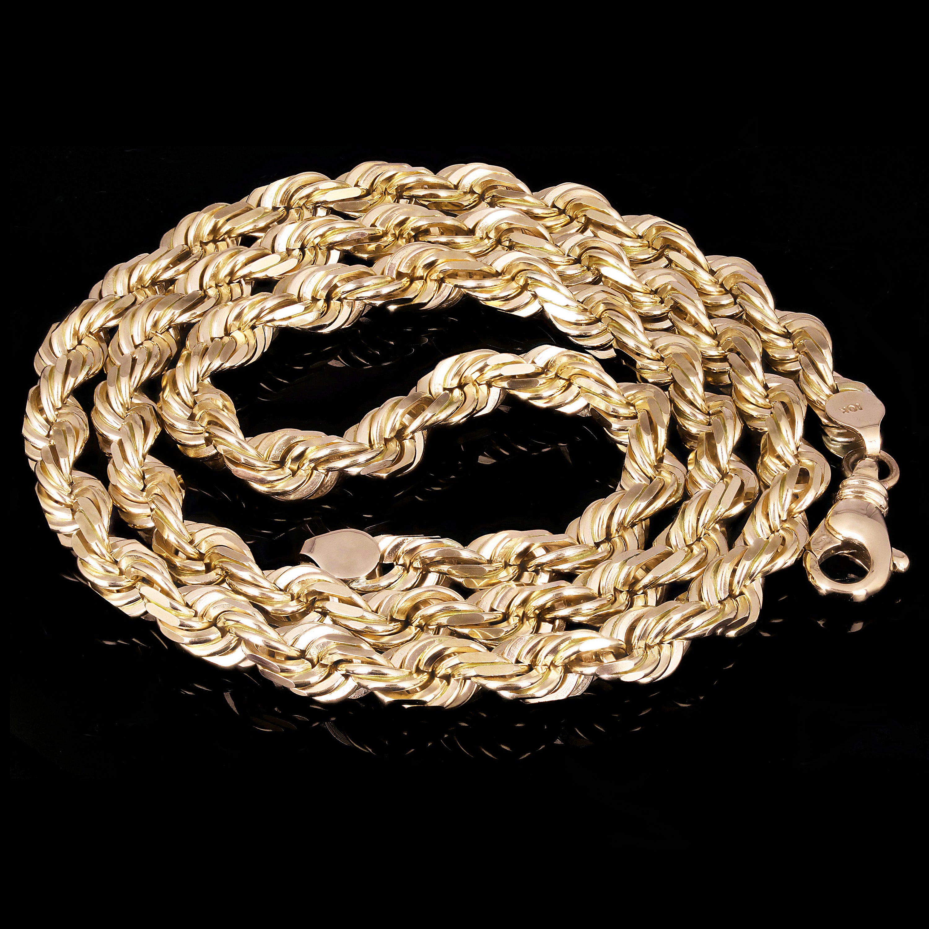 Men's Solid 10k Yellow Gold Diamond Cut Rope Chain Necklace 22" - 30" 8mm
