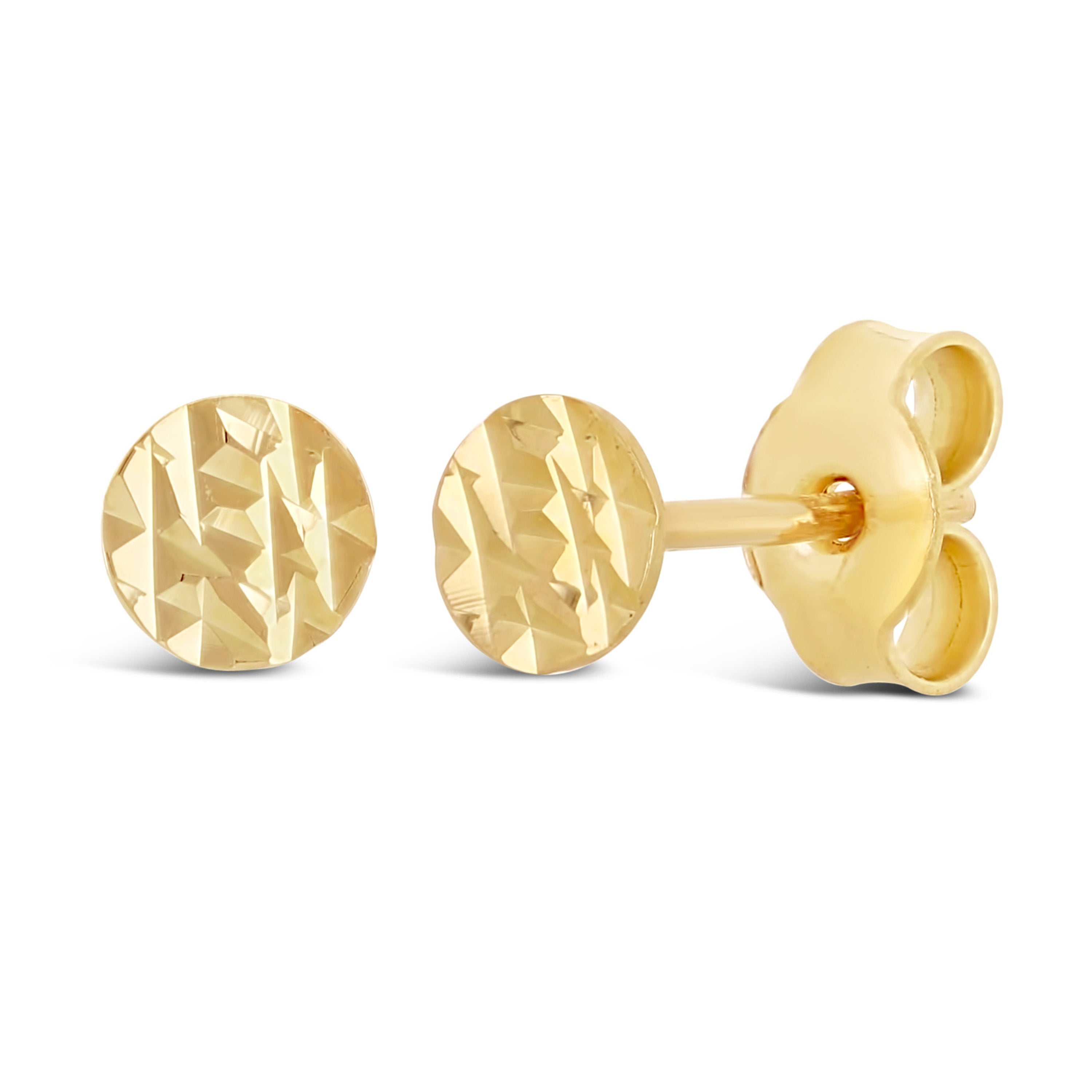 Italian 14k Yellow Gold Mini Diamond-Cut Thumbtack Medallion Round Stud Earrings - Yellow,4 mm